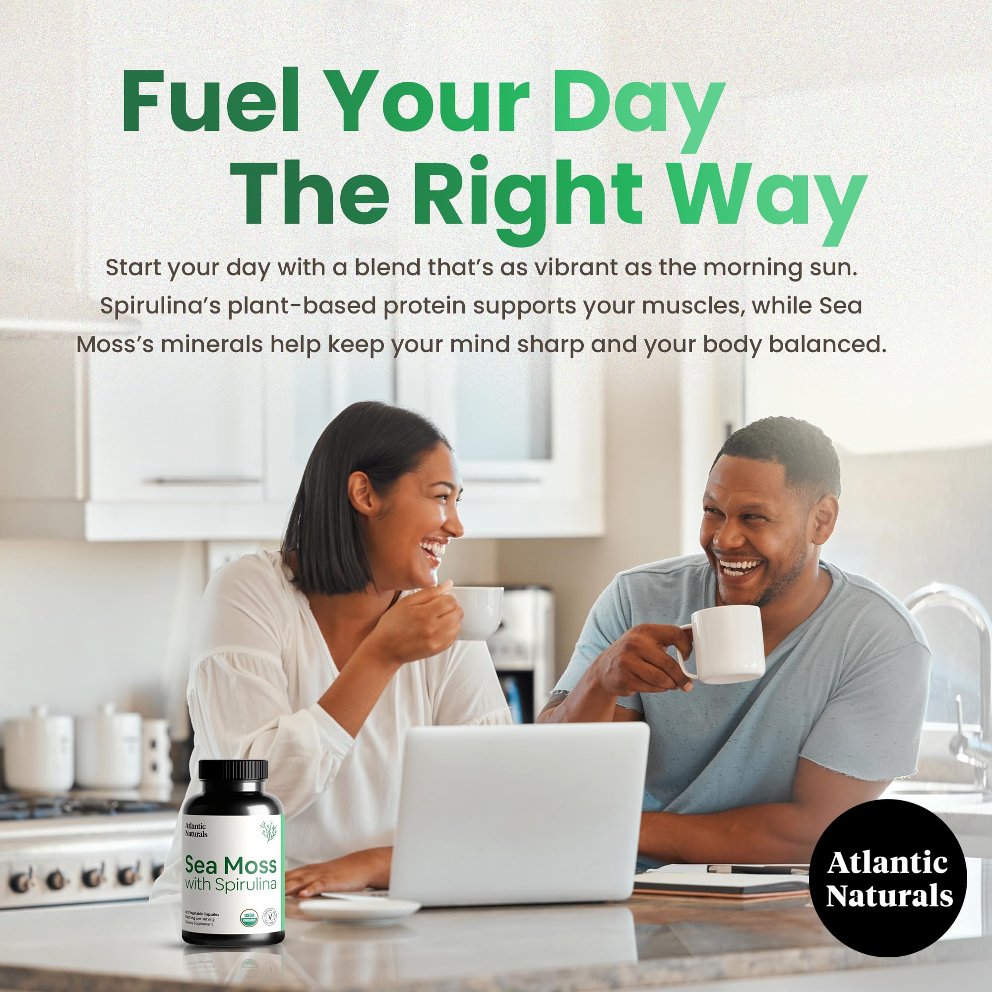 Atlantic Naturals Sea Moss with Spirulina Superfood Capsules - Multivitamin Supplement Supports Healthy Iron and Immune Health, Alternative to Seamoss Gel and Powder - Irish Sea Moss Capsules (120 ct)