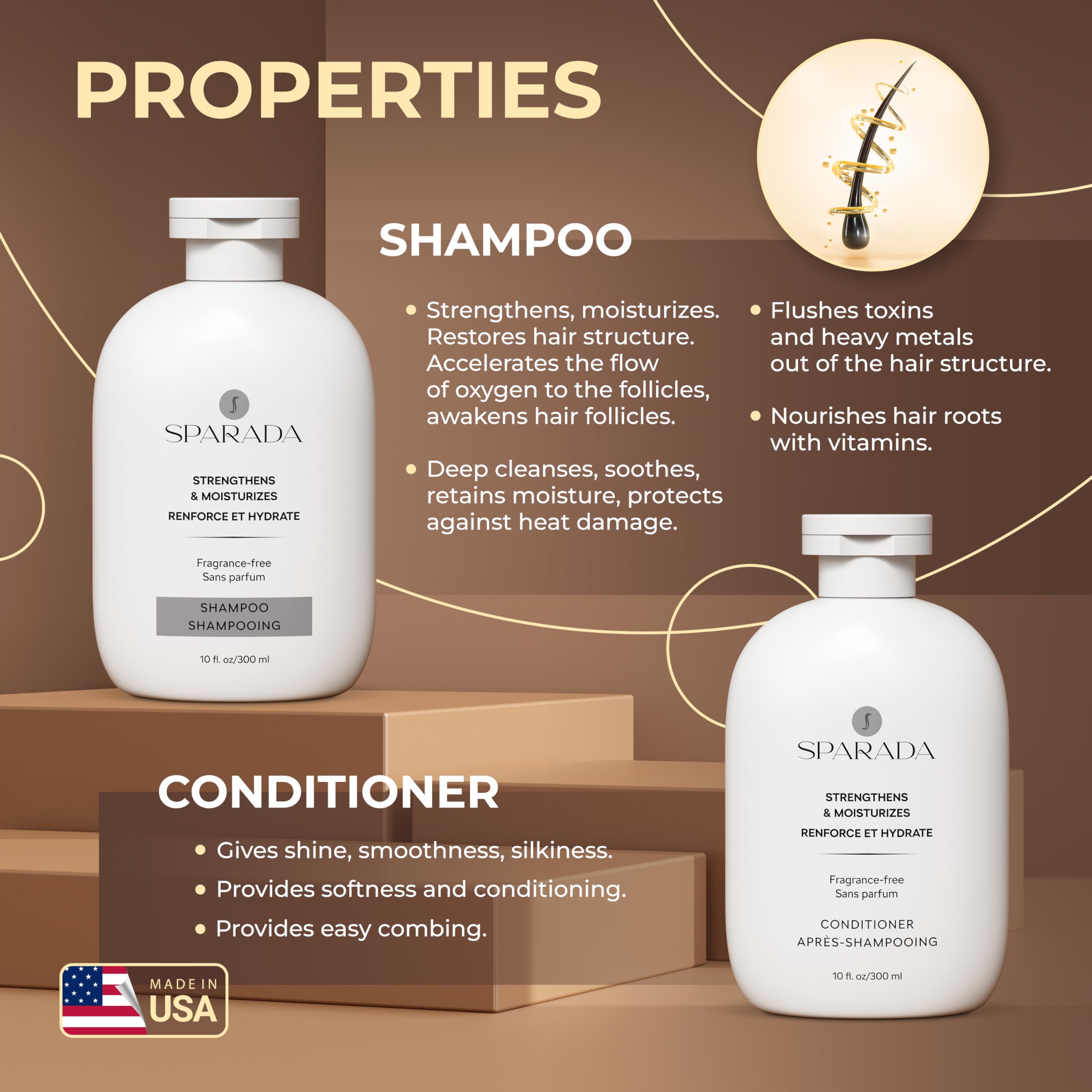 Moisturizing & Strengthening Shampoo and Conditioner Set, Natural with Biotin, Jojoba & Argan Oil, Sulfate-Free, Anti-Hair Loss, Hydrating for Dry, Damaged & Colored Hair, Frizz Control, 10 Fl Oz Each