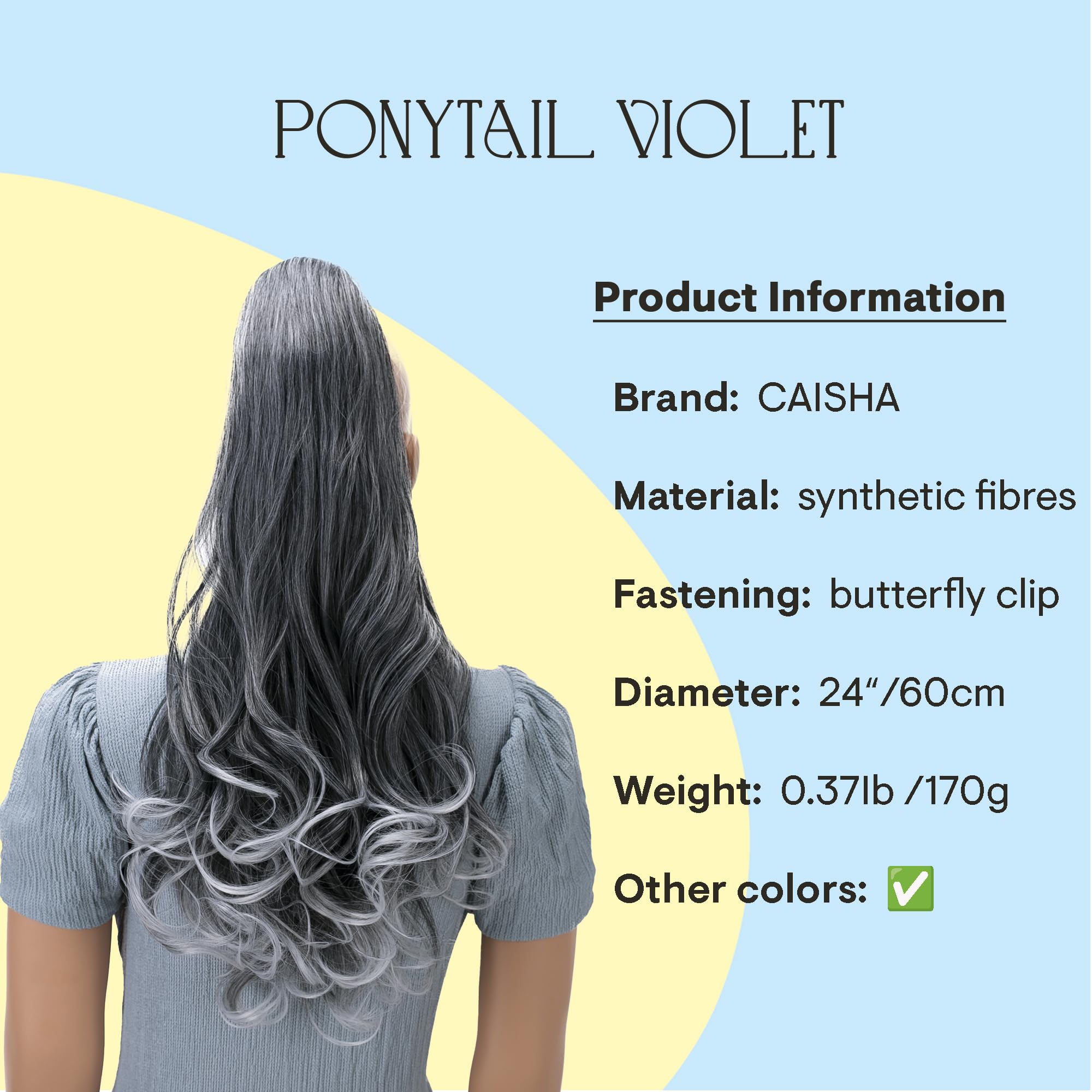 PRETTYSHOP 24 Hairpiece Ponytail Pigtail Clip On Extension Voluminous Wavy Gray Black Mix H505
