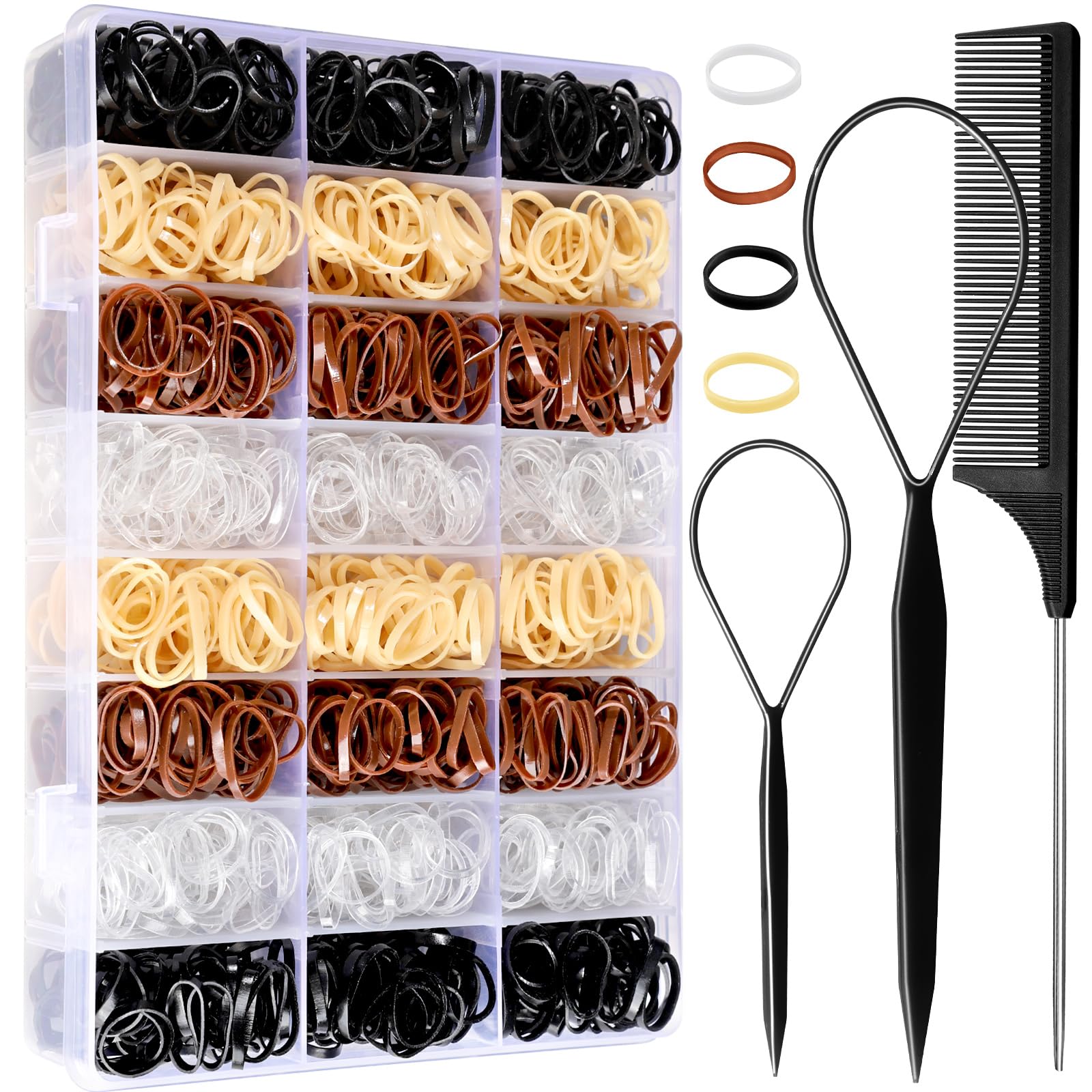 YGDZ Hair Ties, 1500pcs Mini Elastic Hair Bands with Organizer Box, Clear Hair Ties, Hair Accessories Set for Girls, Women, Neutral Colors