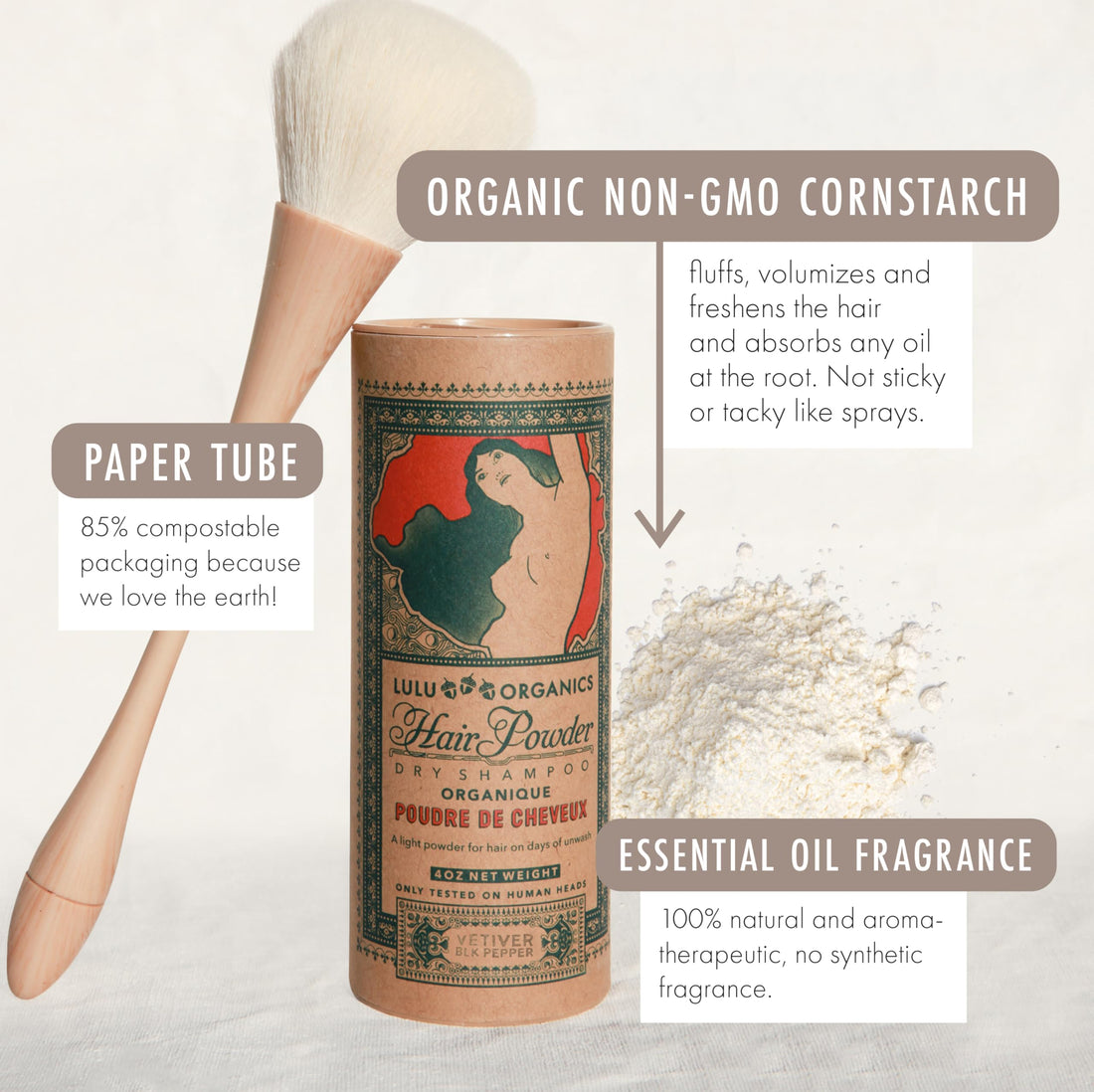 Lulu Organics Hair Powder - Vetiver/Black Pepper 4 oz