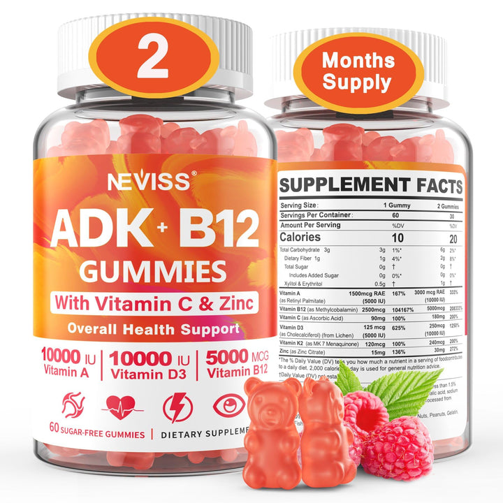 Methylated Multivitamin Women Men, Vitamin D3 K2 5000IU / 10,000IU, B12 5000 mcg 2500mcg, K2 (MK-7) 240mcg- ADK+Methyl Vitamin B12, Vegan D3,Vitamin A,C,Zinc Eye,Bone,Energy,Immune, Sugar-Free Gummies