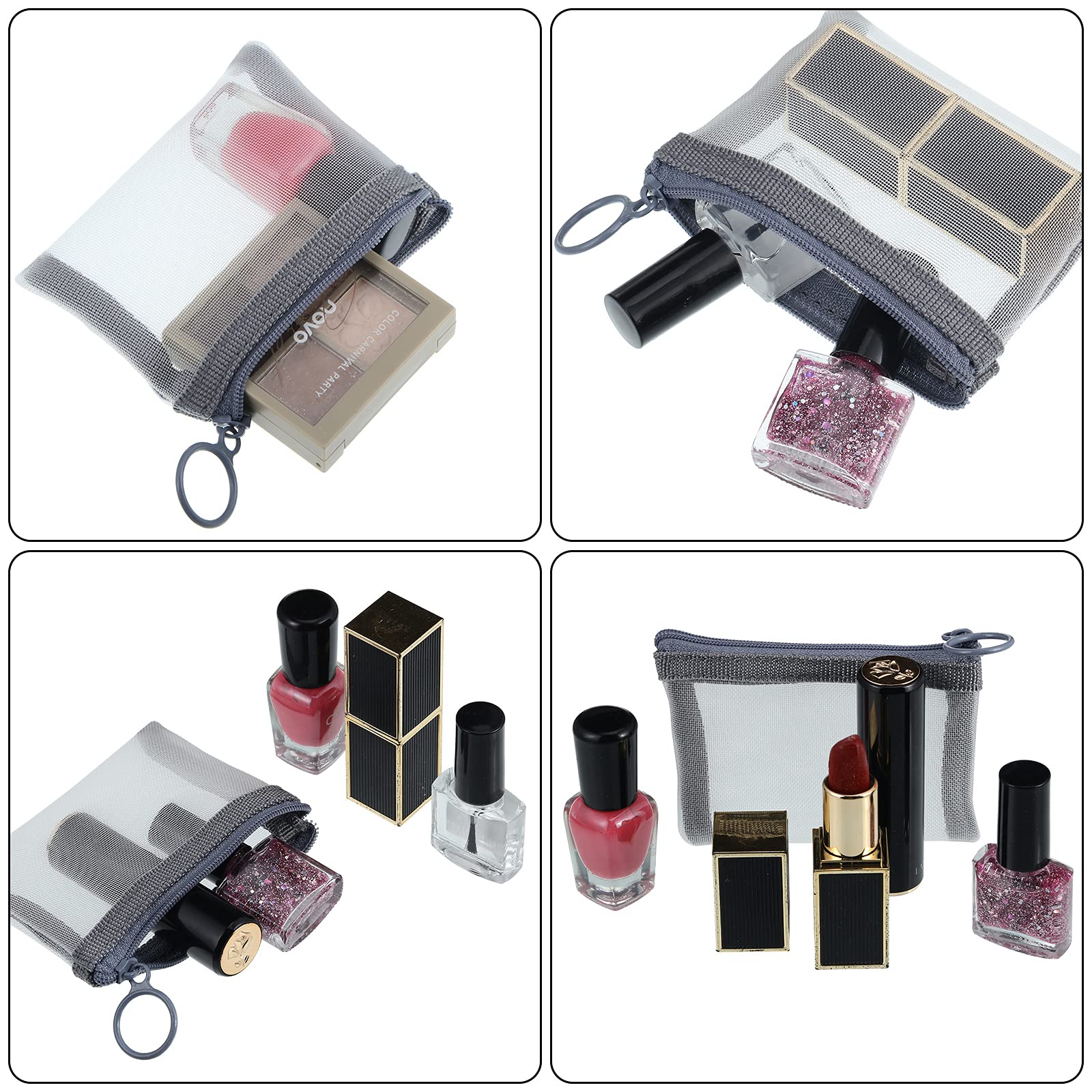 Frienda 10 Pcs Small Zipper Pouch Mini Mesh Zipper Cosmetic Bags Nylon Mesh Coin Purse Small Portable Cosmetic Case Mesh Storage Bags with Key Holder for women Travel Home (Grey,3 x 4 Inch)