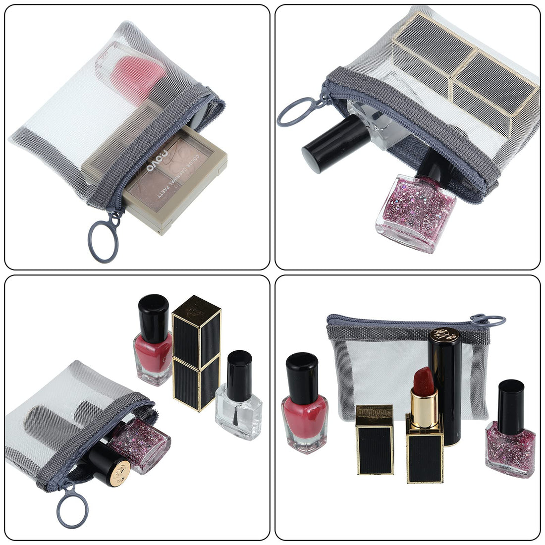 Frienda 10 Pcs Small Zipper Pouch Mini Mesh Zipper Cosmetic Bags Nylon Mesh Coin Purse Small Portable Cosmetic Case Mesh Storage Bags with Key Holder for women Travel Home (Grey,3 x 4 Inch)