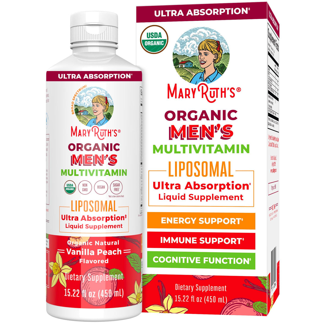 MaryRuth Organics Multivitamin for men | Sugar Free mens Multivitamin | Liquid Vitamins for men | Immune Support Supplement | Cognitive Health & Overall Wellness | Vegan | Non-GMO | 15.22 Fl Oz