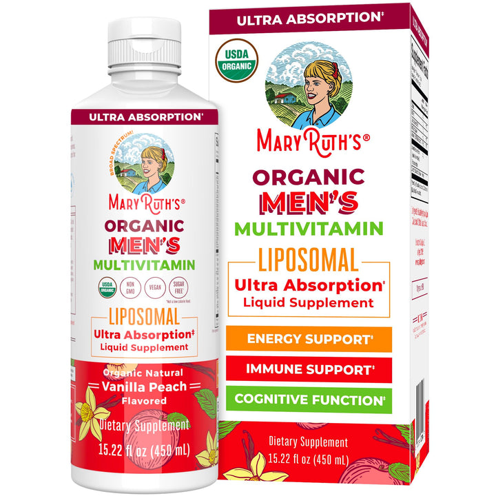 MaryRuth Organics Multivitamin for men | Sugar Free mens Multivitamin | Liquid Vitamins for men | Immune Support Supplement | Cognitive Health & Overall Wellness | Vegan | Non-GMO | 15.22 Fl Oz
