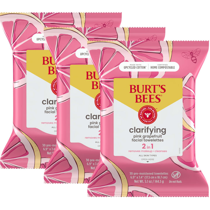 Burt's Bees Sensitive Facial Cleansing Towelettes with Pink Grapefruit - 30 Count (Pack of 3)