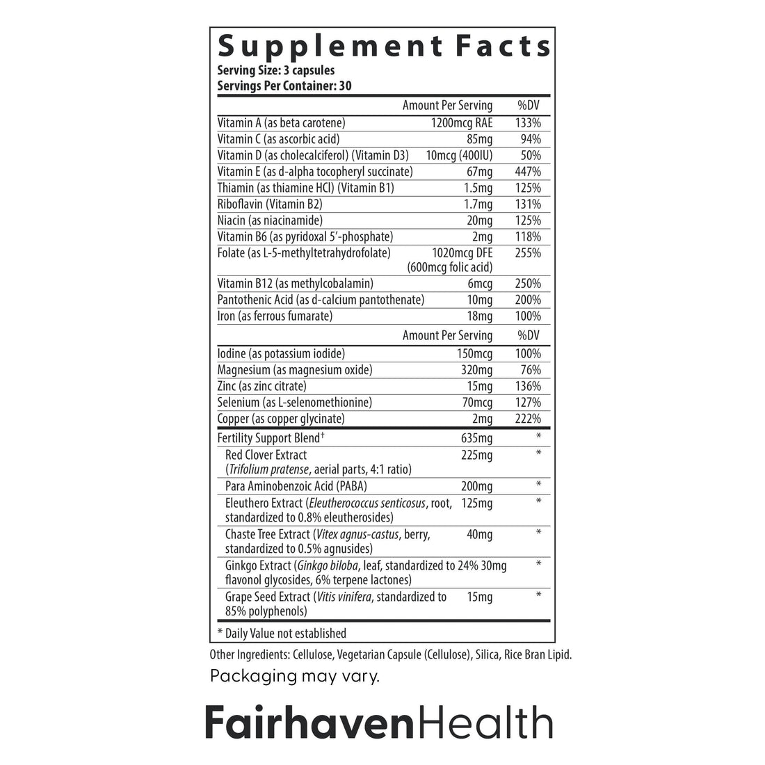 FertilAid for Women, Fertility Supplement for Women & Natural Fertility Vitamin with Vitex, Support Female Cycle Regularity & Ovulation, Comprehensive Prenatal Multivitamin with Folate, 3 Month Supply