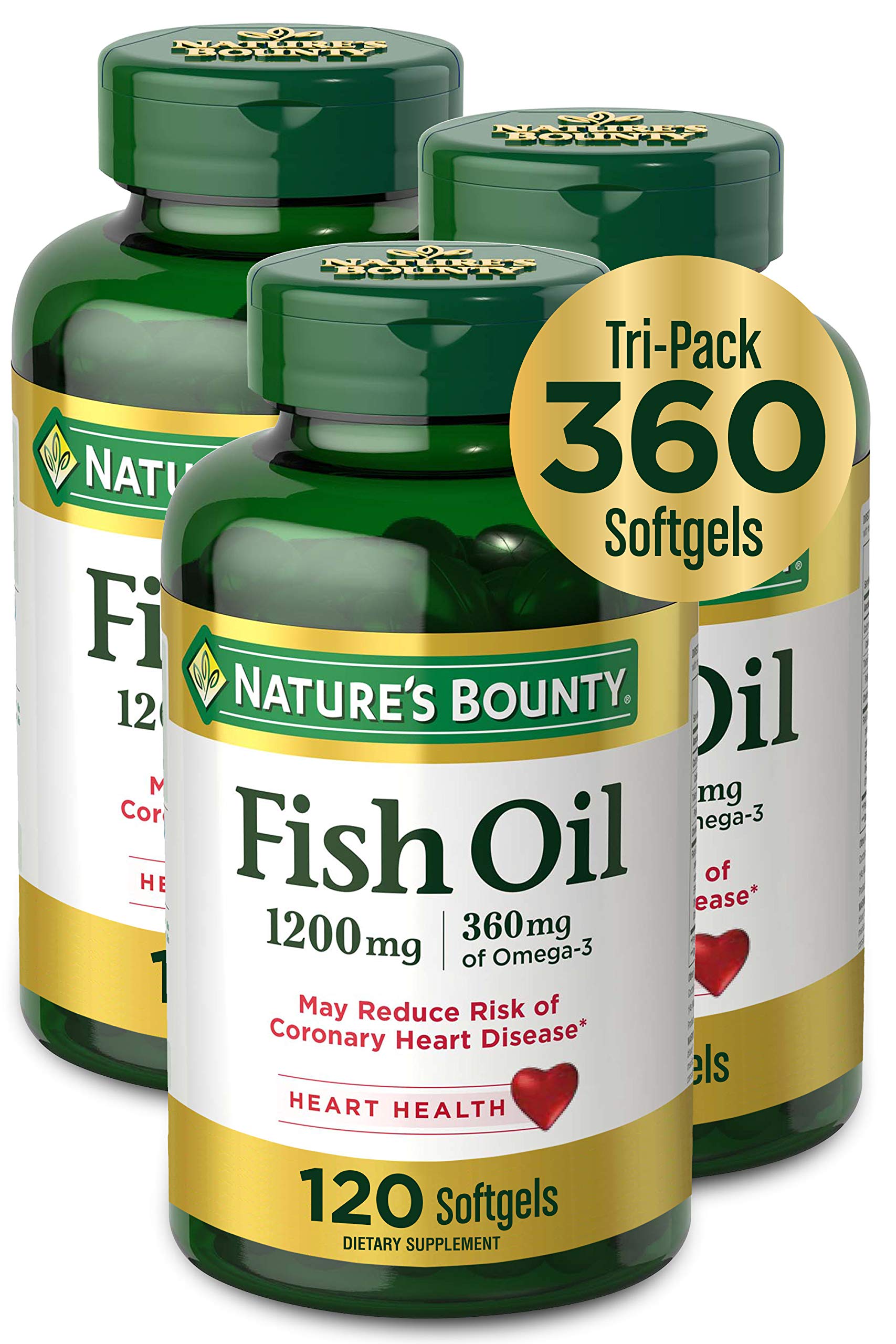 Nature’s Bounty Fish Oil, 1200mg, 360mg of Omega-3, 120 (3 Pack , 360 Total) Softgels 120 Softgels