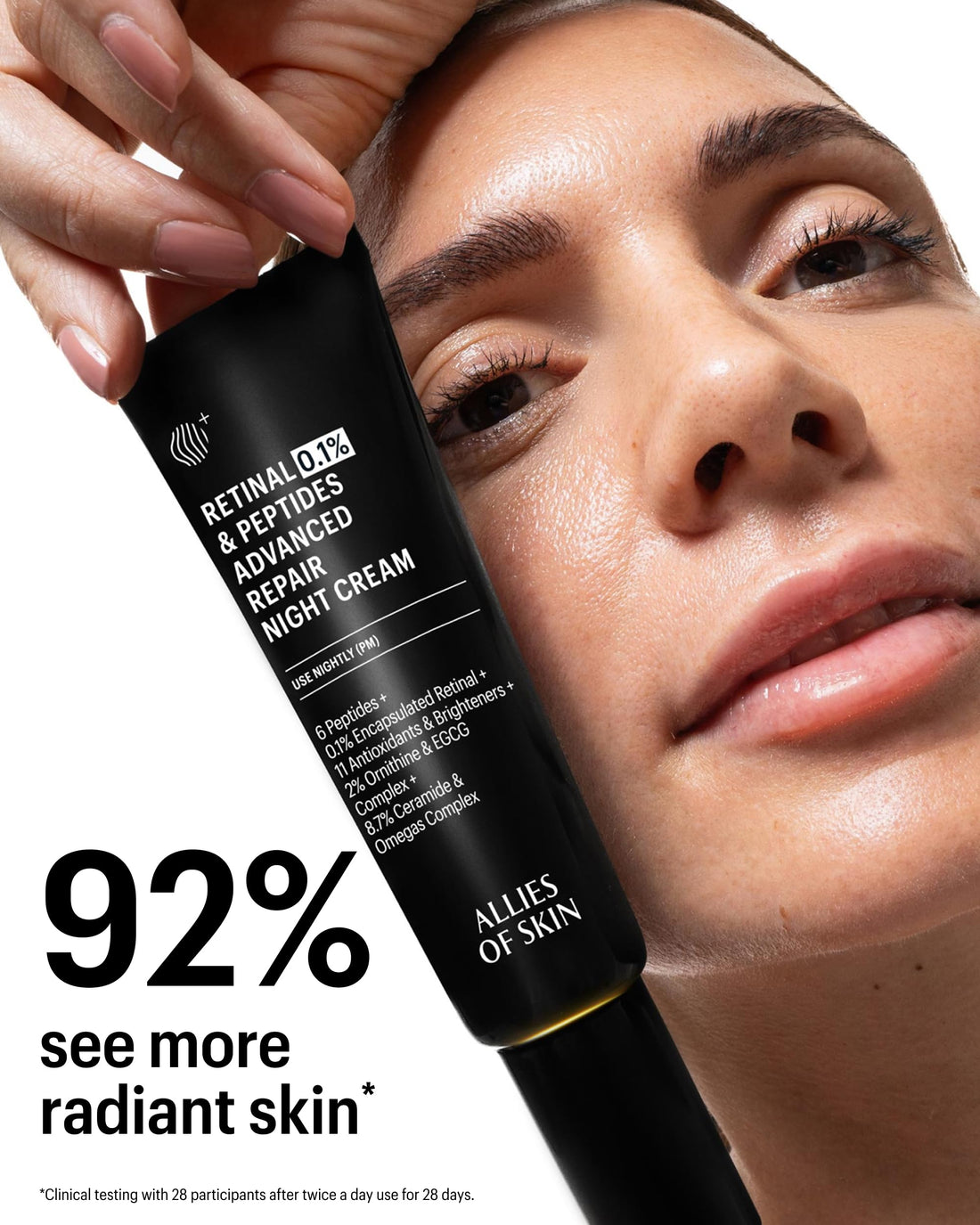 Allies of Skin Retinal 0.1% Peptides Repair Night Cream with 0.1% Encapsulated Retinal, 6 Peptides, 2% Ornithine & EGCG Complex, 8.7% Ceramides & Omegas Complex