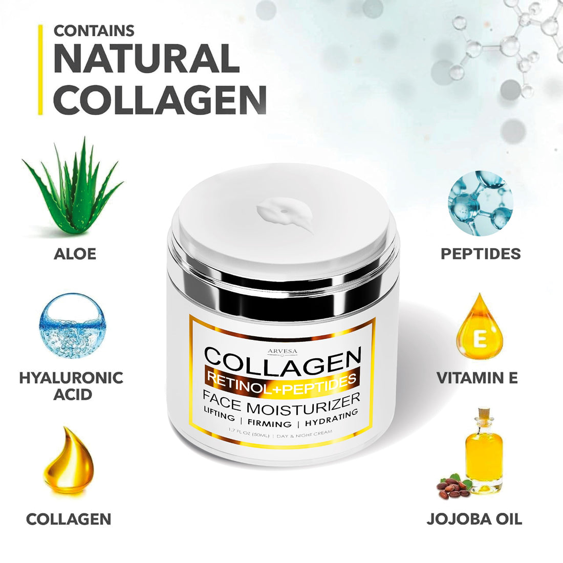 Collagen Cream - Anti Aging Face Moisturizer - Wrinkle Cream for Women and Men with Retinol, Peptides and Hyaluronic Acid - Day and Night - Best Facial Moisturizer - Neck & Décolleté