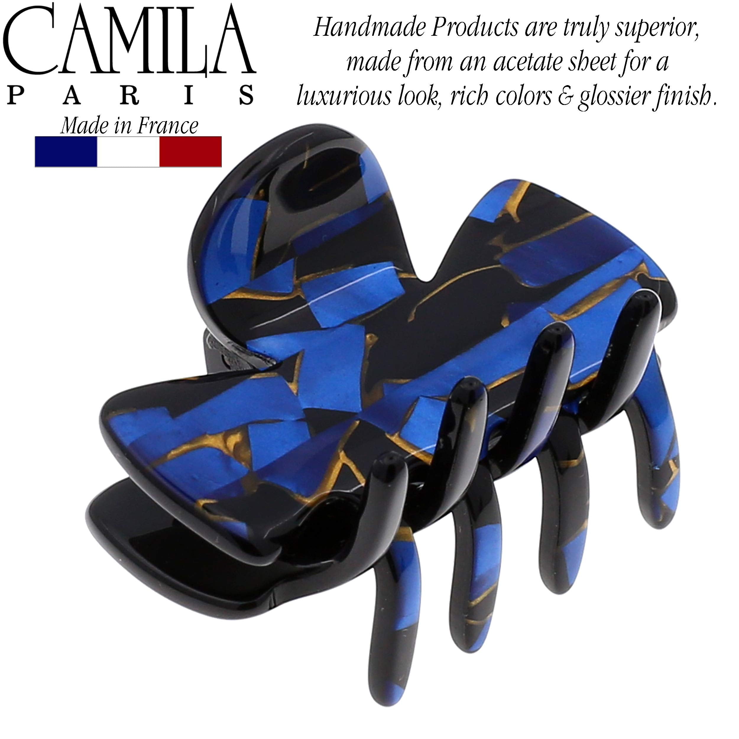 Camila Paris CP2440 French Hair Clips for Women, Small Handmade, Blue, Girls Hair Claw Clips Jaw Fashion Durable Styling Hair Accessories for Women, Strong Hold No Slip Grip, Made in France