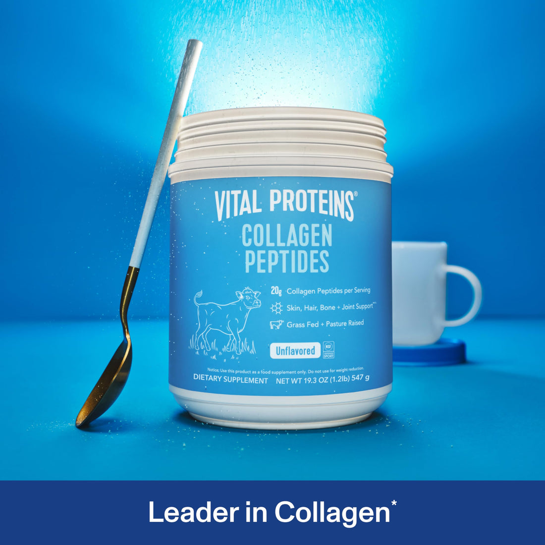 Vital Proteins Grass Fed Collagen Peptides Powder, Supports Hair, Skin, Nails, Bones, and Joints Health, Hydrolyzed Peptides - Zero Sugar, Unflavored, 19.3oz