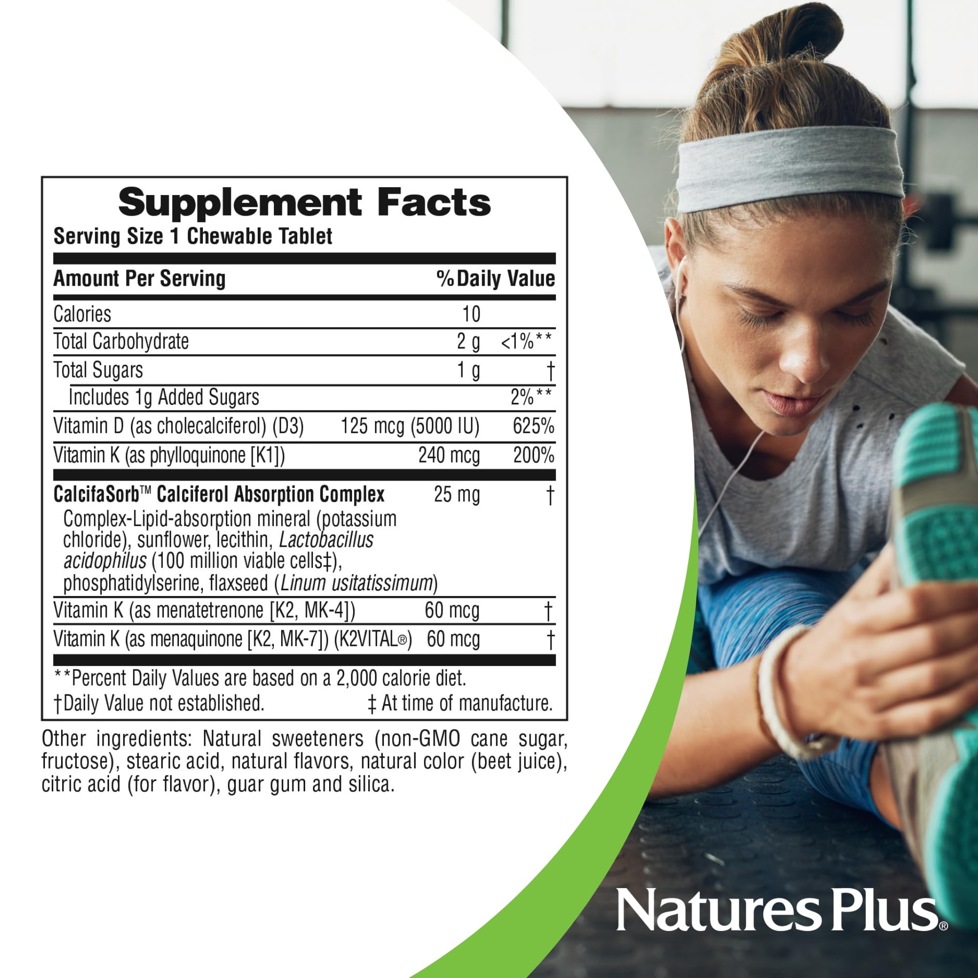 Natures Plus D & K Complex - 60 Mixed Berry Chewables - Supports Calcium Metabolism - Vegetarian, Non-GMO, Gluten Free, Soy Free - 60 Servings