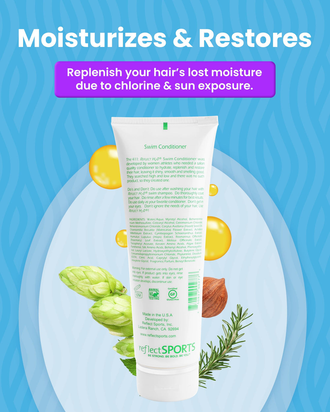 Reflect HO Swim Conditioner - Moisturizing & Strengthening Swim Hair Care Conditioner for Damaged Hair - Sulfate-Free Chlorine Hair Protection with Rosemary & Vitamin E for Fresh, Hydrated Hair - 8oz