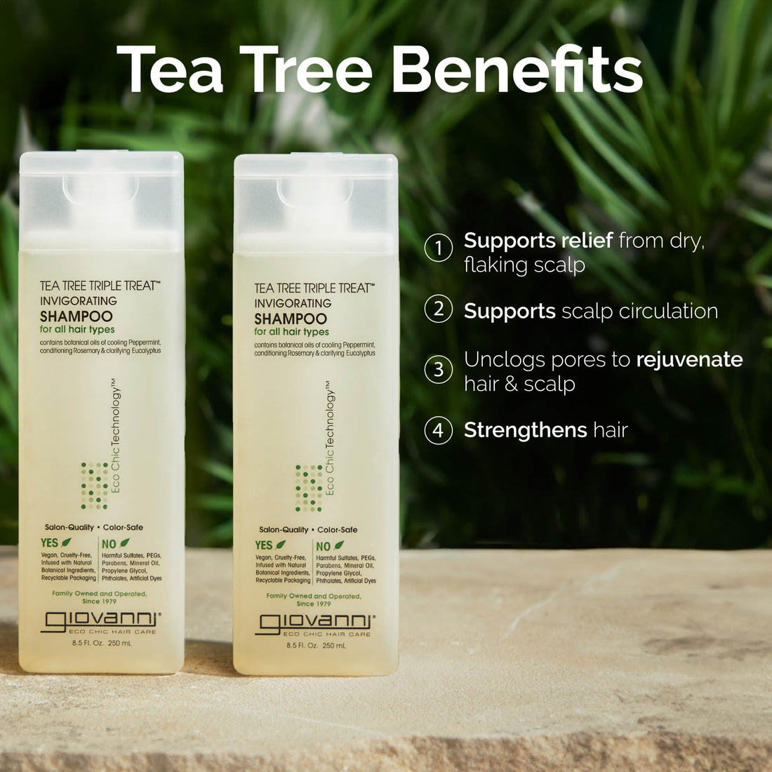 GIOVANNI Tea Tree Triple Treat Invigorating Shampoo - Cooling Peppermint, Eucalyptus & Rosemary, Helps Strengthen & Rejuvenate Hair & Scalp, Salon Quality, Paraben Free, Tea Tree Shampoo - 8.5 oz