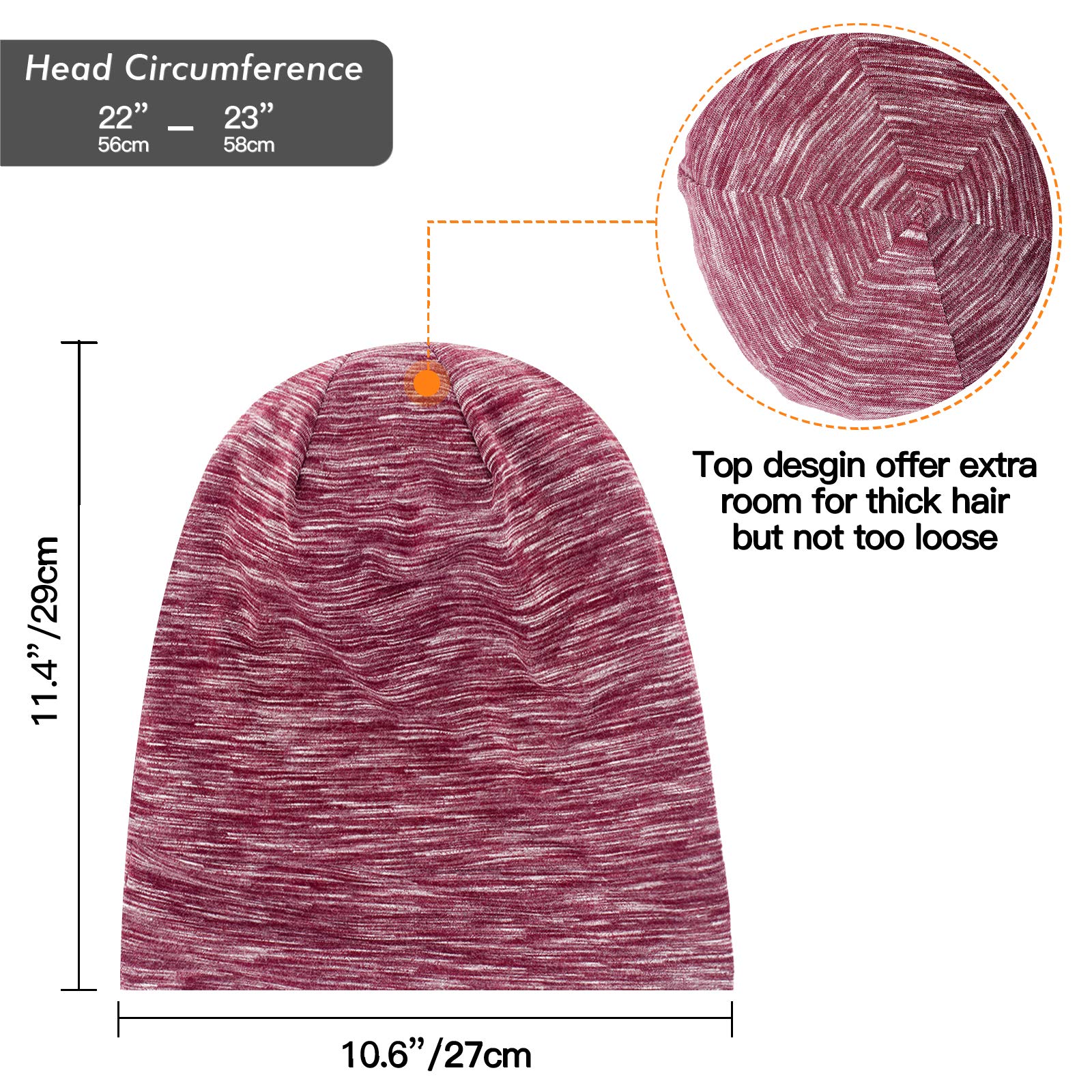 Silk Satin Lined Bonnet Sleep Cap - Adjustable Stay on All Night Hair Wrap Cover Slouchy Beanie for Curly Hair Protection for Women and Men - Heather Burgundy