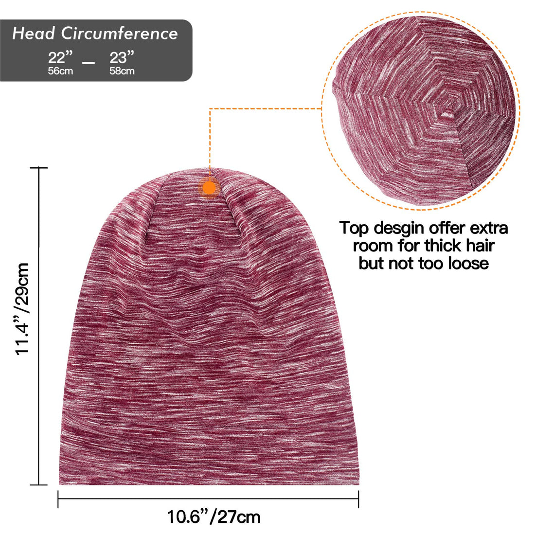 Silk Satin Lined Bonnet Sleep Cap - Adjustable Stay on All Night Hair Wrap Cover Slouchy Beanie for Curly Hair Protection for Women and Men - Heather Burgundy