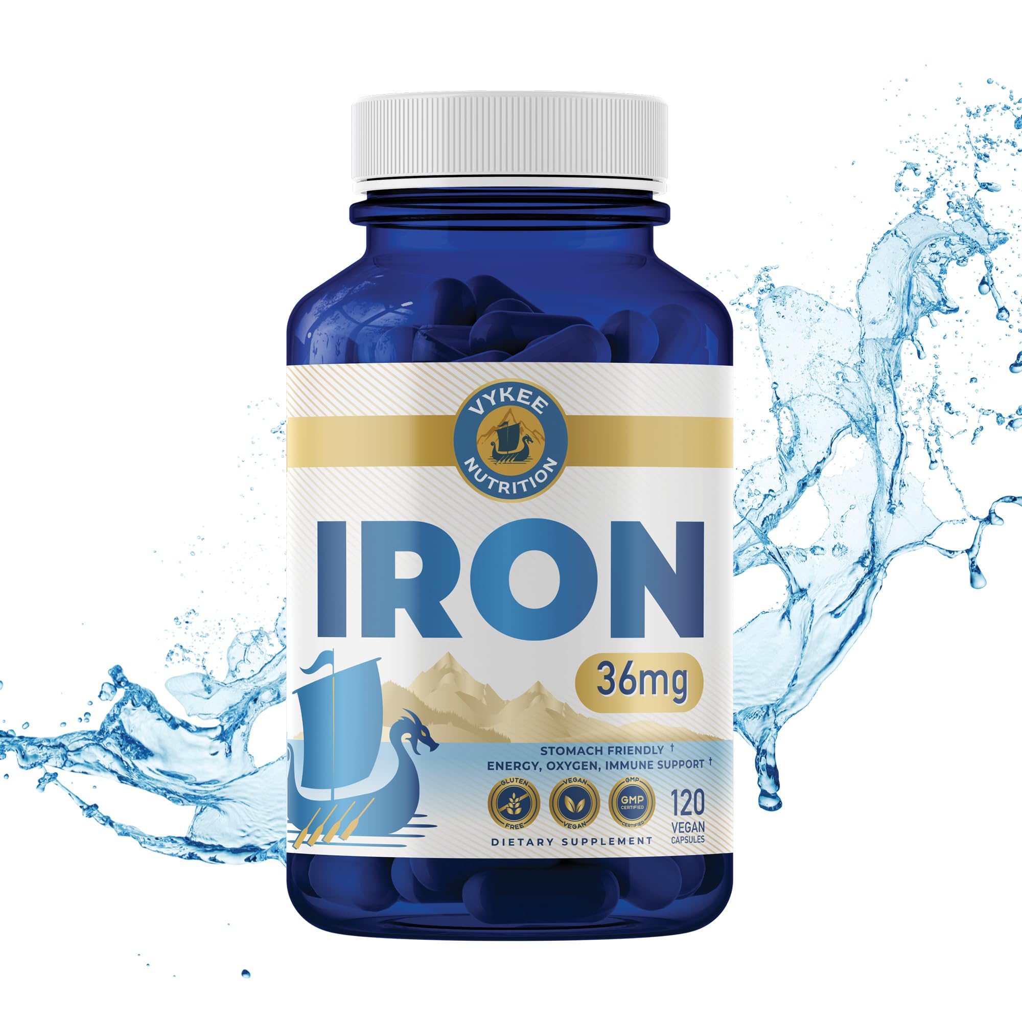 Vykee Nutrition Iron Supplement – 36mg Iron (as Bisglycinate) | High Absorption, Gentle On Stomachs | Vegan, Non-GMO | Supports Energy, Immune Health & Red Blood Cell Formation | 120 Capsules