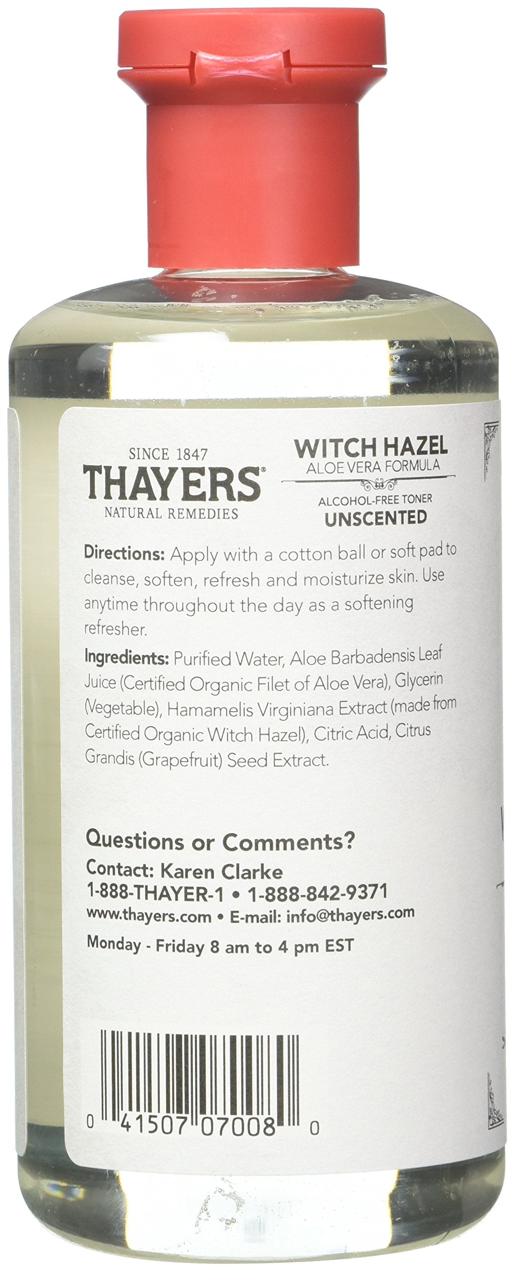 Thayers Alcohol-Free Unscented Witch Hazel And Aloe Vera Formula Toner 12 Oz. (Pack Of 2)
