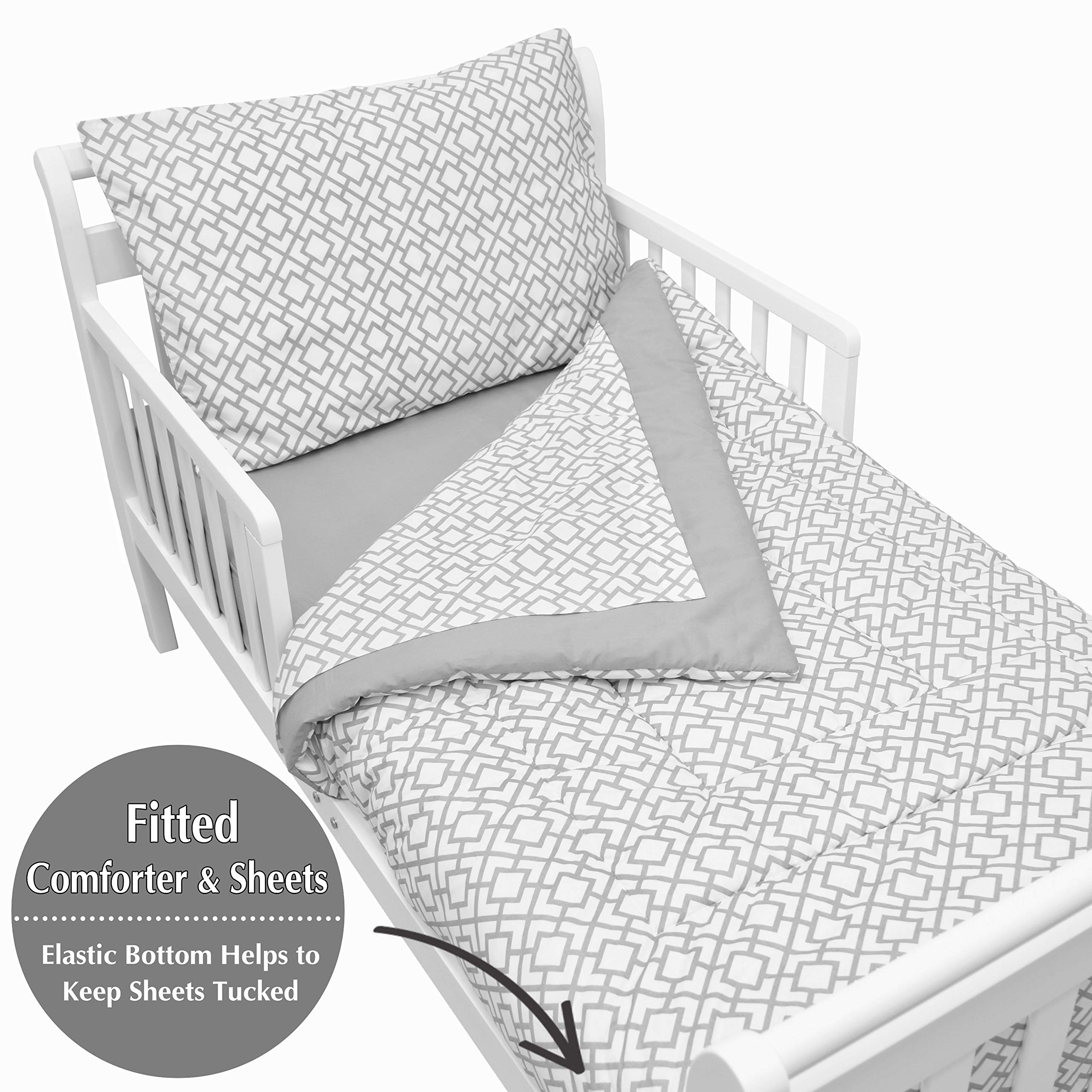 American Baby Company 100% Cotton Percale 4-Piece Toddler Bedding Set, Gray Lattice, for Boys and Girls