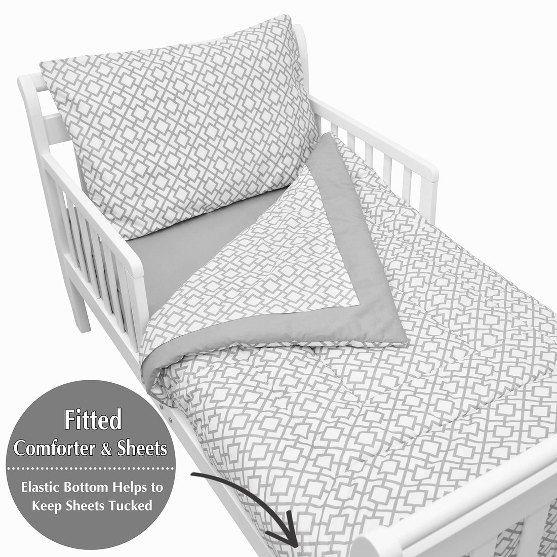 American Baby Company 100% Cotton Percale 4-Piece Toddler Bedding Set, Gray Lattice, for Boys and Girls