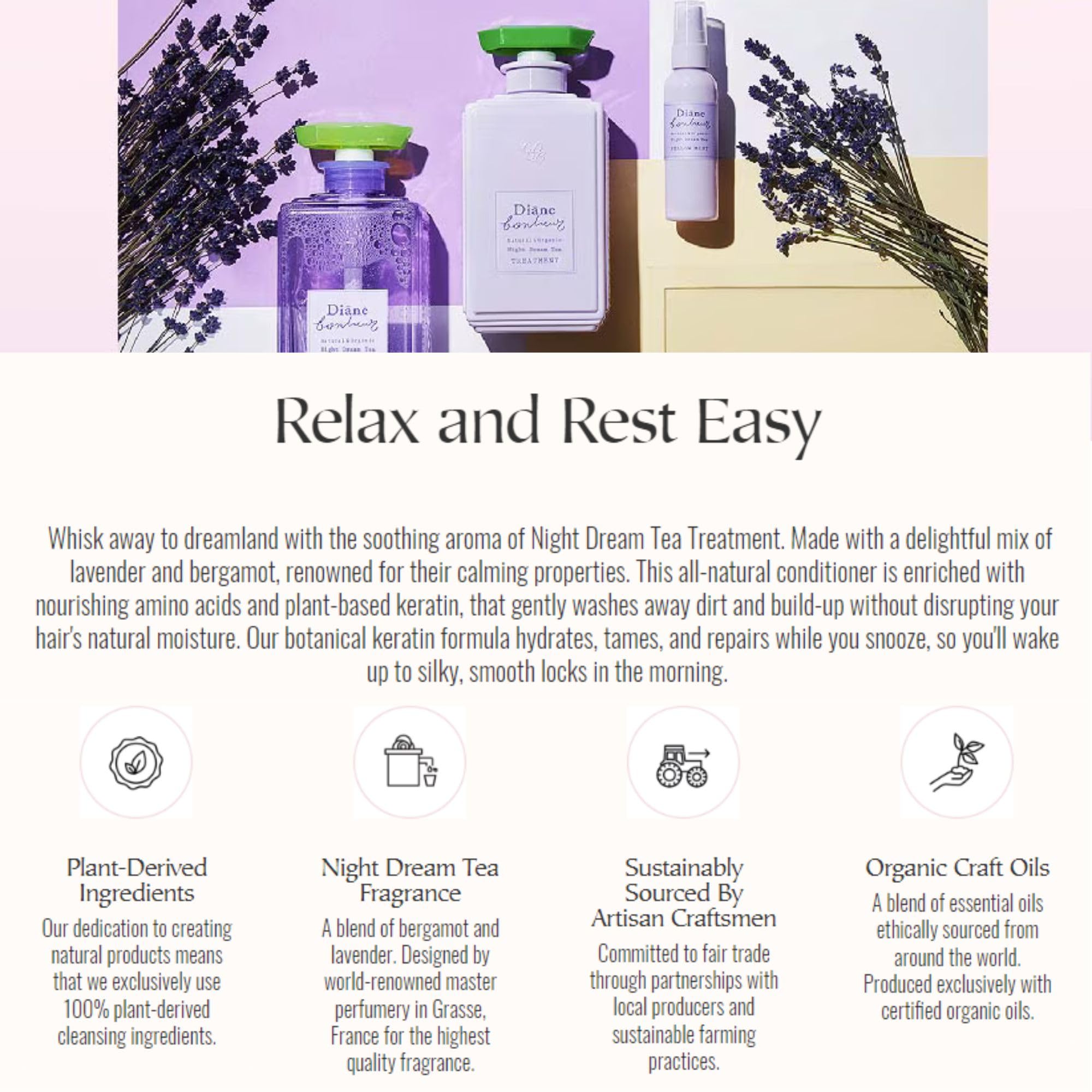 Moist Diane Natural & Hydrating Hair Conditioner with Pump for Women & Men, 100% Organic Treatment for Dry Damaged Hair, Japanese Conditioner with Keratin Protein, Bonheur Lavender 13.5 Fl oz/400mL