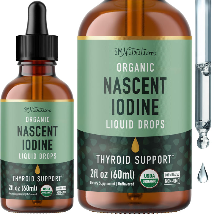 Organic Iodine Liquid for Thyroid Support | Nascent Iodine Supplements | USDA Certified Organic | Decolorized Potassium Iodide Liquid for Metabolism Support | 1100 mcg | 2 Fl Oz, Over 1-Year Supply