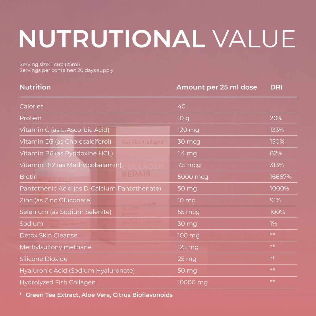 Swedish Collagen Repair | 10,000 mg Hydrolyzed Marine Collagen Liquid Supplement - 500 ml, 20 Day Supply I Hyaluronic Acid, Biotin & Vitamin C for Healthy Hair, Skin, Nails & Joints | Sugar-Free