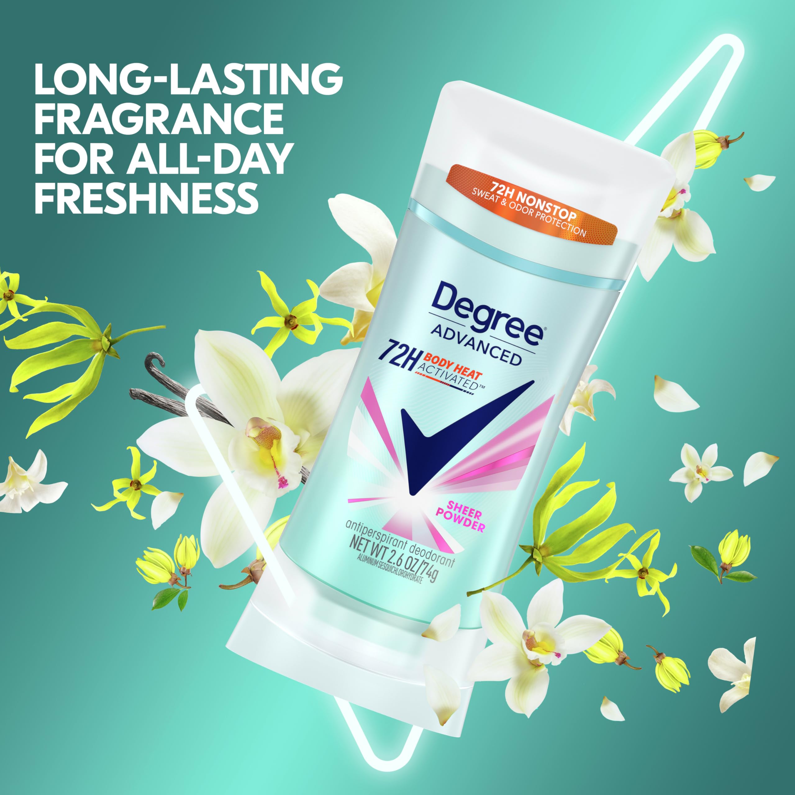 Degree Advanced Protection Antiperspirant Deodorant Sheer Powder for 72-Hour Sweat & Odor Control for Women, with Body Heat Activated Technology, 2.6 oz