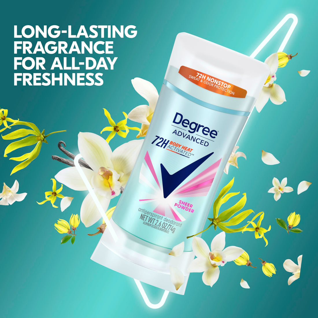 Degree Advanced Protection Antiperspirant Deodorant Sheer Powder for 72-Hour Sweat & Odor Control for Women, with Body Heat Activated Technology, 2.6 oz