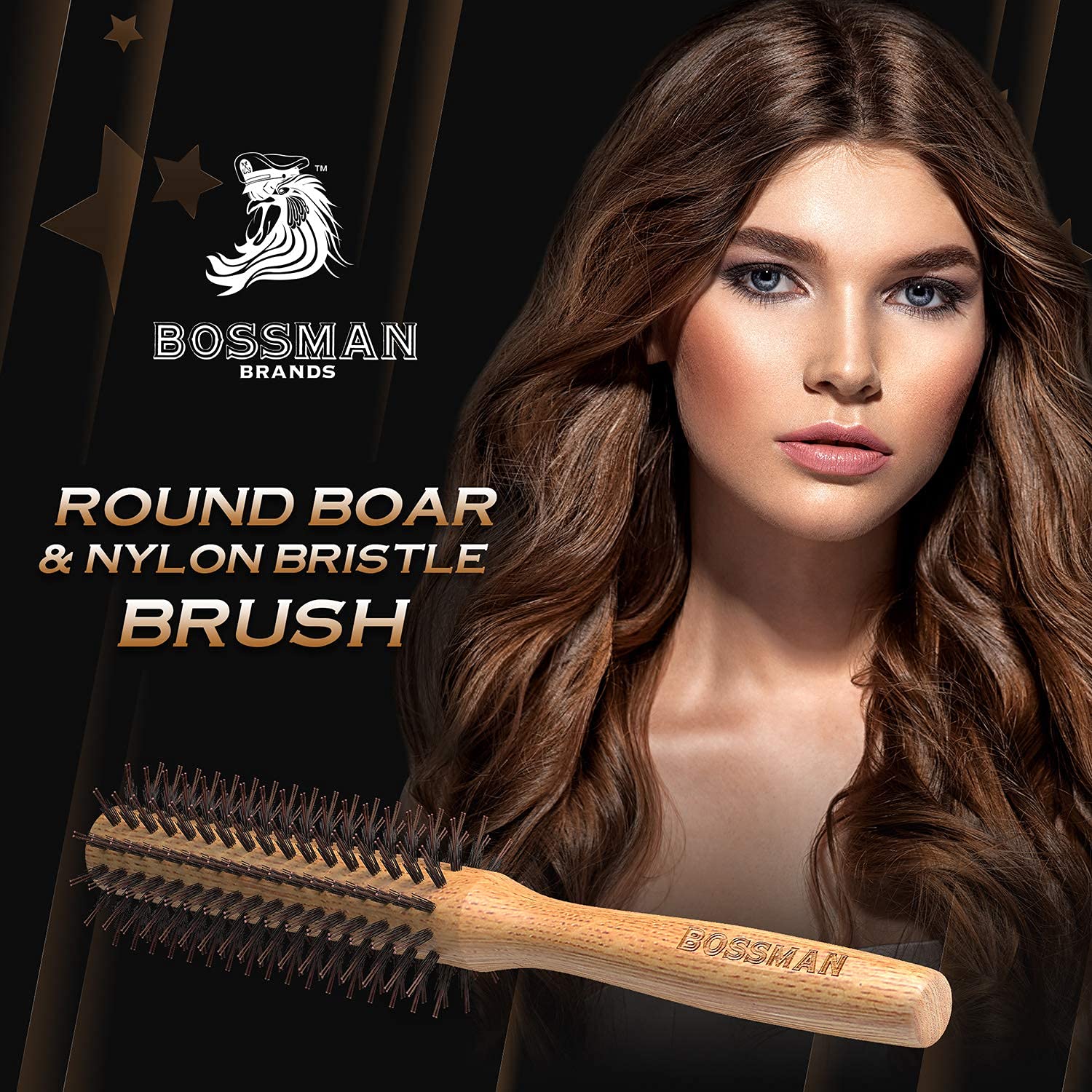 BOSSMAN ROUND BOAR & NYLON BRISTLE BRUSH