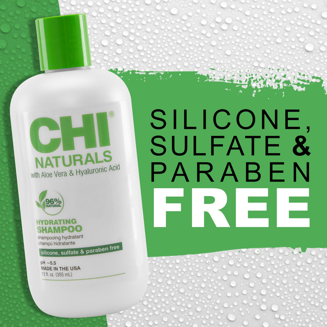 CHI Naturals with Aloe Vera Hydrating Shampoo, Helps Reduces Dryness, Damage & Breakage & Increase Shine, Sulfate, Paraben, & Cruelty-Free, 12 Oz