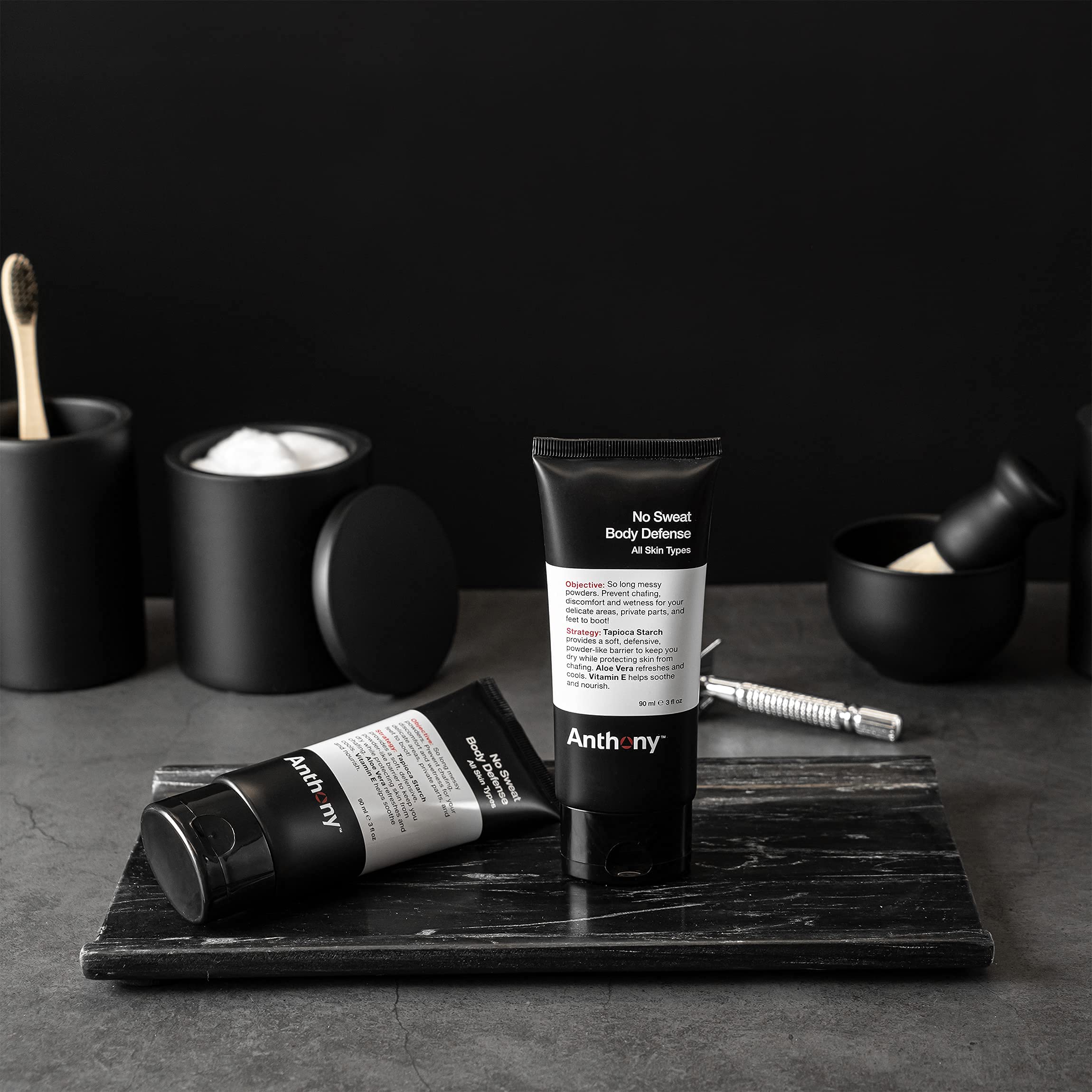 Anthony No Sweat Body Defenseand Shower Sheet Bundle – Anti-Chafing, Anti-Itch Cream-to-Powder – 3 Fl. Oz and 1 Shower Sheet, Protects Skin from Sweating