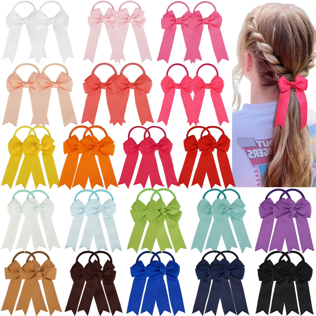 Yxiang Ponytail Bow Hair Ties with Bows, 40 Pack - Includes 20 Colors - Soft & Light Weight - Classic Bow Pattern - Perfect for Girls, School Kids, and Toddlers - Wide Application