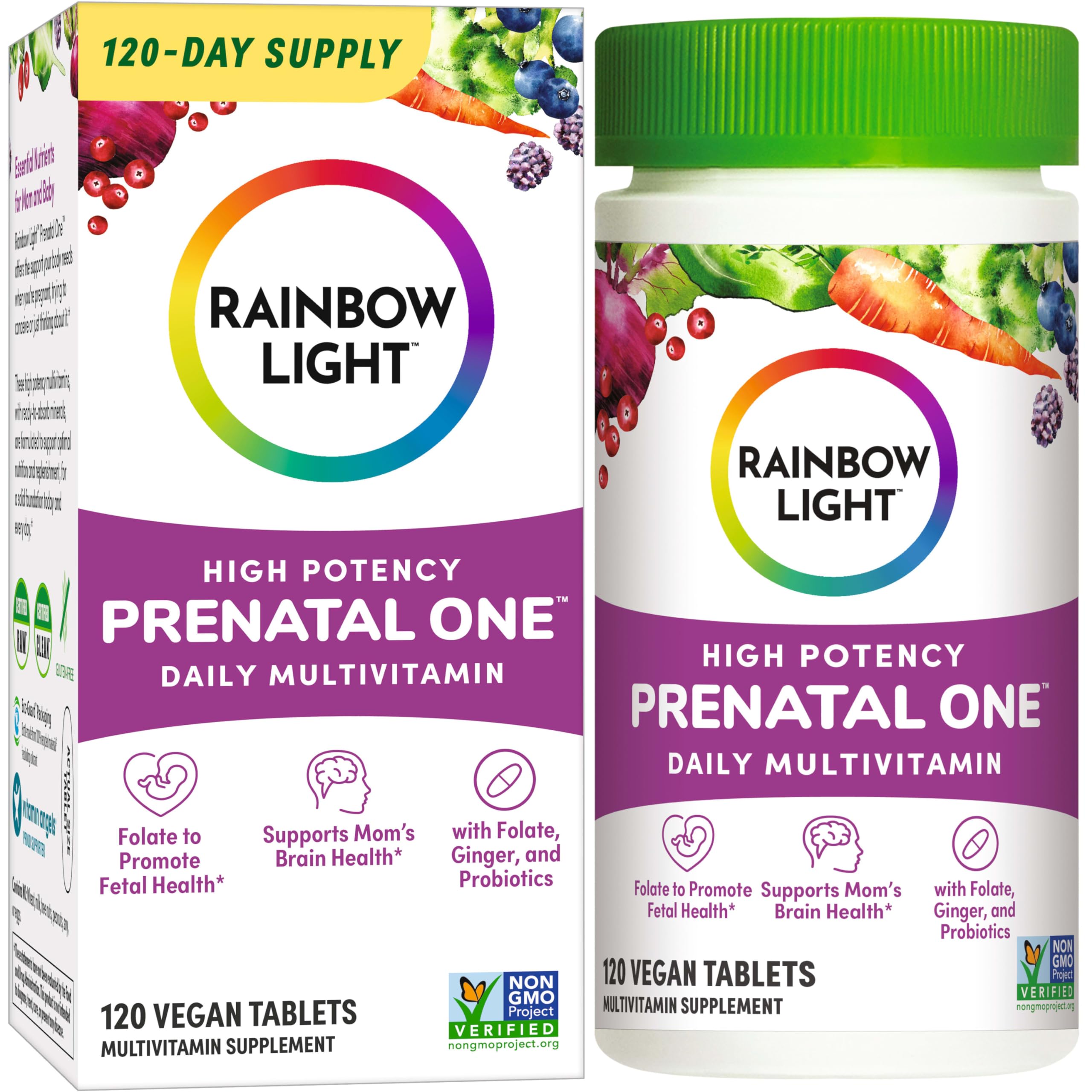Rainbow Light High-Potency Prenatal One Multivitamin, Prenatal Health Multivitamin Supports Mom's Health and Baby's Development, With Vitamin C, Vegan, 120 Count