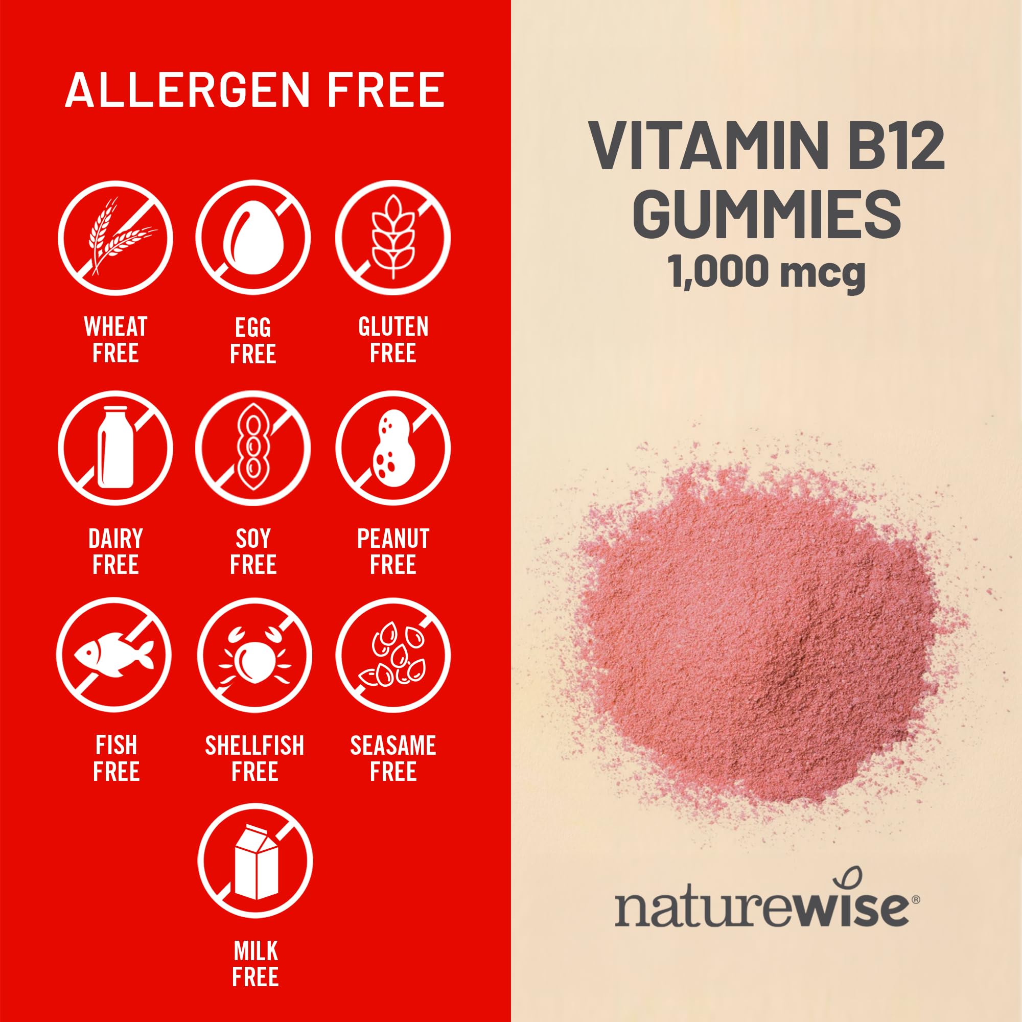 NatureWise Vitamin B12 Gummies for Adults, 1000 mcg - Strawberry Lemon Flavor - Supports Daily Energy, Mental Clarity, Cognitive Function - Vegan, Gluten-Free, Non-GMO - 180 Count[3-Month Supply]