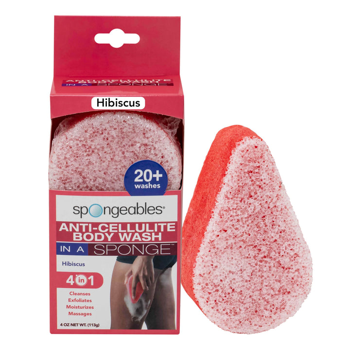 Spongeables Anti-Cellulite Body Wash In A Sponge, Reduce The Appearance Of Cellulite, Moisturizer and Exfoliator for The Body, 20+ Washes, Hibiscus