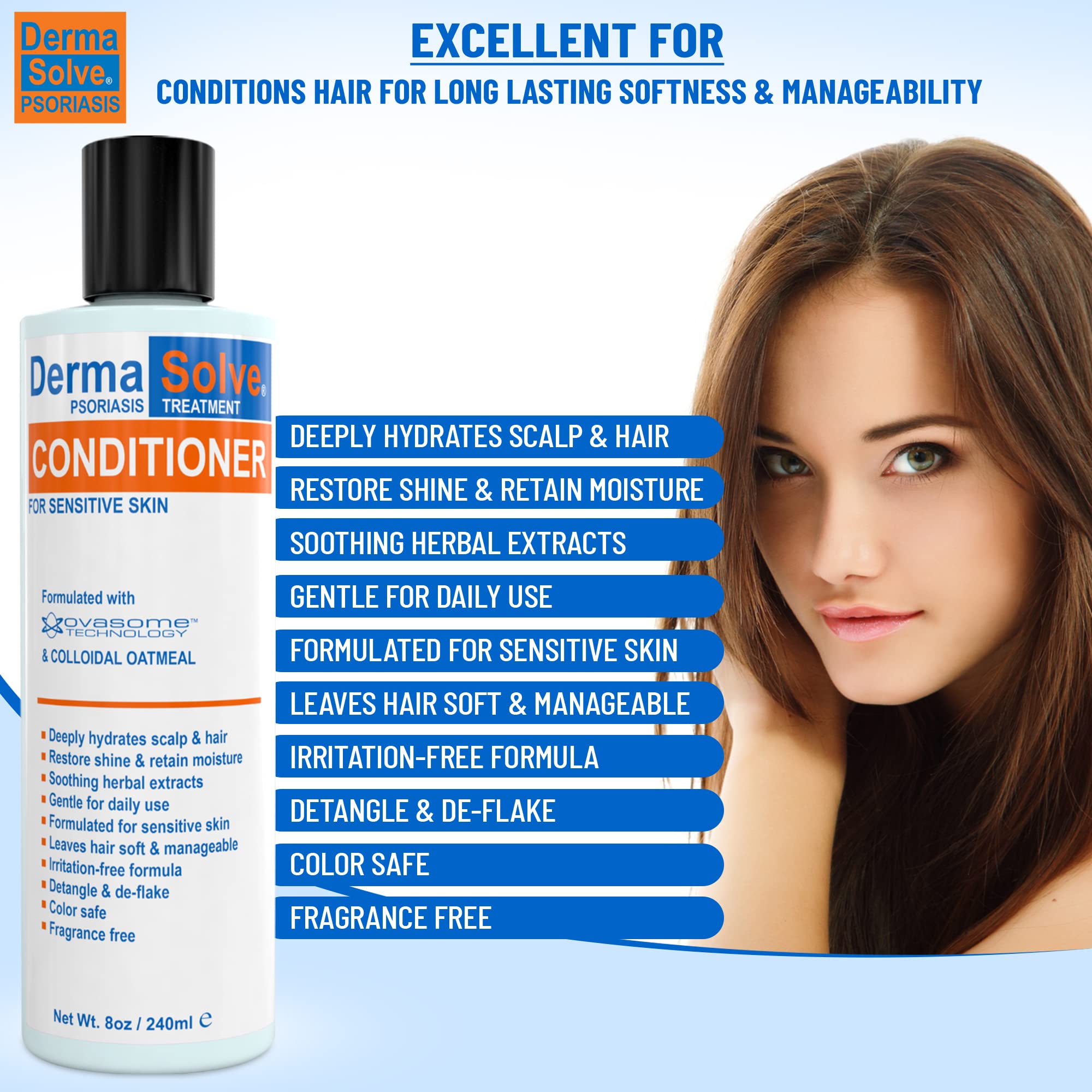 DermaSolve Scalp Psoriasis & Dandruff free Medicated Shampoo with Conditioner, Ultimate Seborrheic Dermatitis Treatment for Itchy, Flakey Scalp, Soothing & Moisturizing Relief