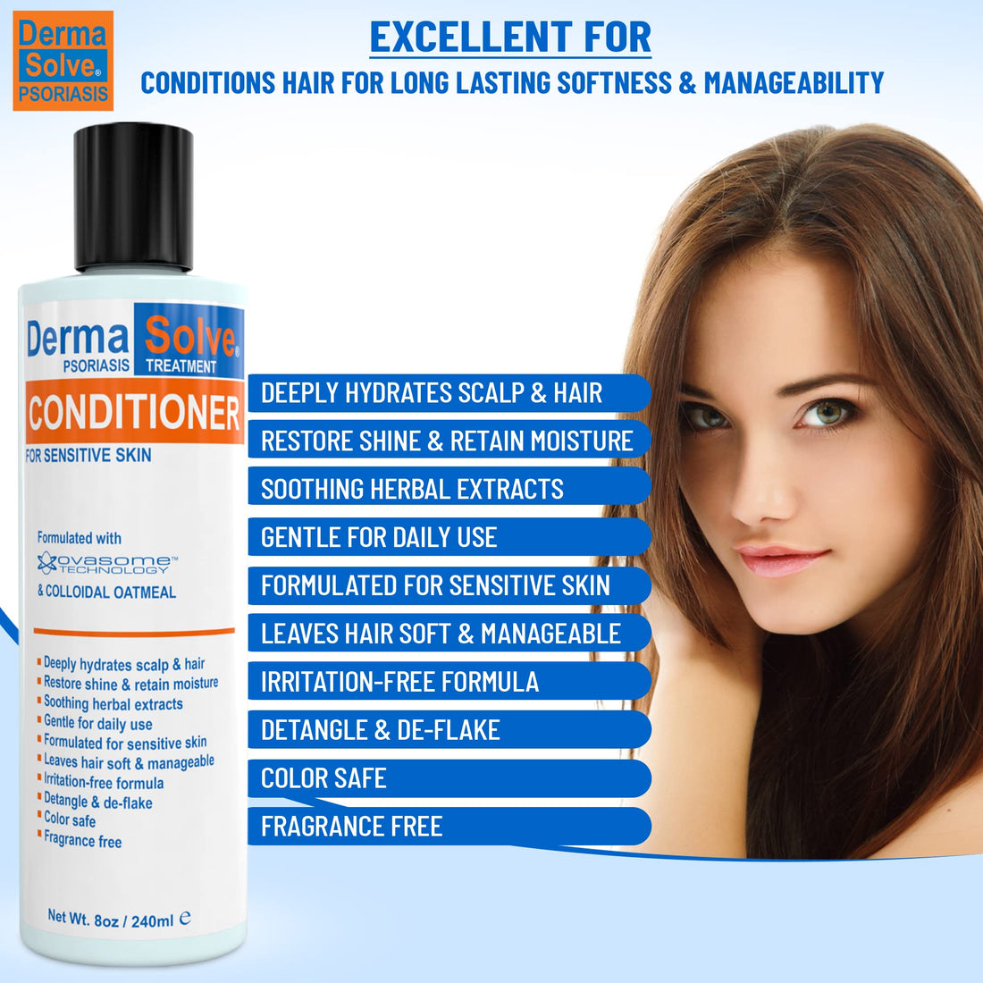 DermaSolve Scalp Psoriasis & Dandruff free Medicated Shampoo with Conditioner, Ultimate Seborrheic Dermatitis Treatment for Itchy, Flakey Scalp, Soothing & Moisturizing Relief