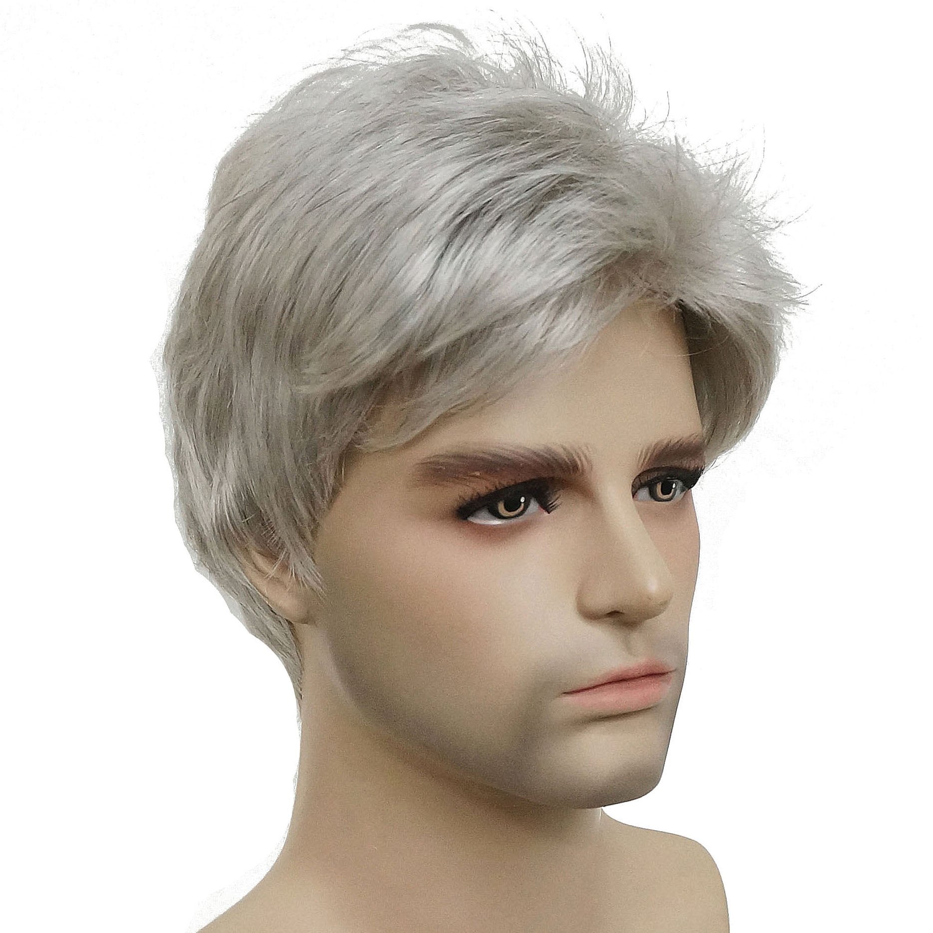 Lydell Men Wig Natural Short Straight Hair Synthetic Full Wigs (Silver Grey)