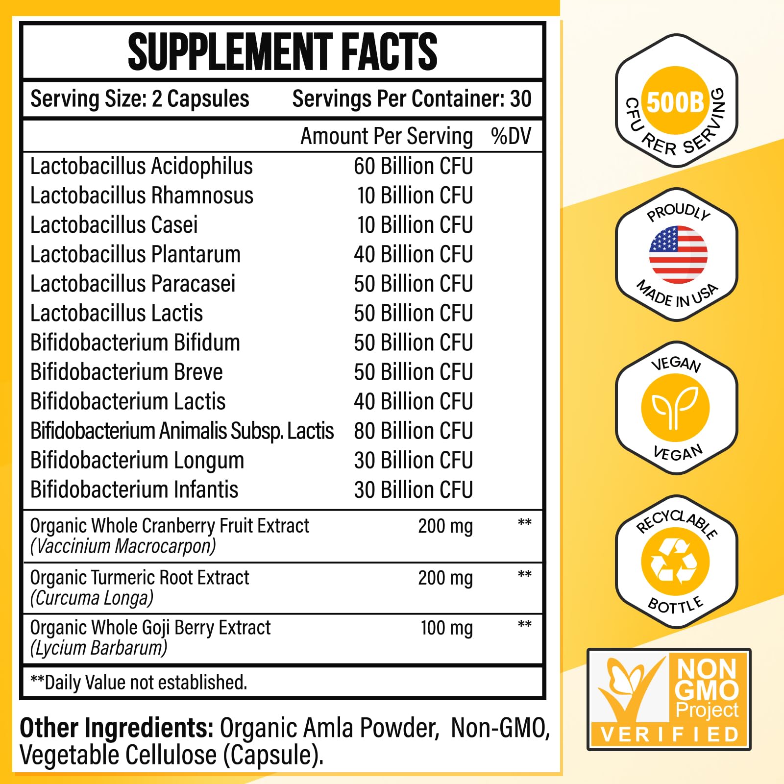 Probiotics for Men, 500 Billion CFUs & 12 Strains Mens Probiotic with Turmeric Cranberry, Goji, Gut Health for Men, for Digestive Health, Gut, Bloating & Gas, Immune, Energy Support, 60-Day Supply