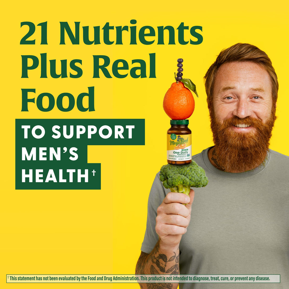 MegaFood Men's 40+ One Daily Multivitamin for Men with Vitamin B, Vitamin D3, Selenium, Zinc & Real Food - Immune Support, Energy Metabolism, and Muscle & Bone Health – Non GMO; Vegetarian - 30 Tabs