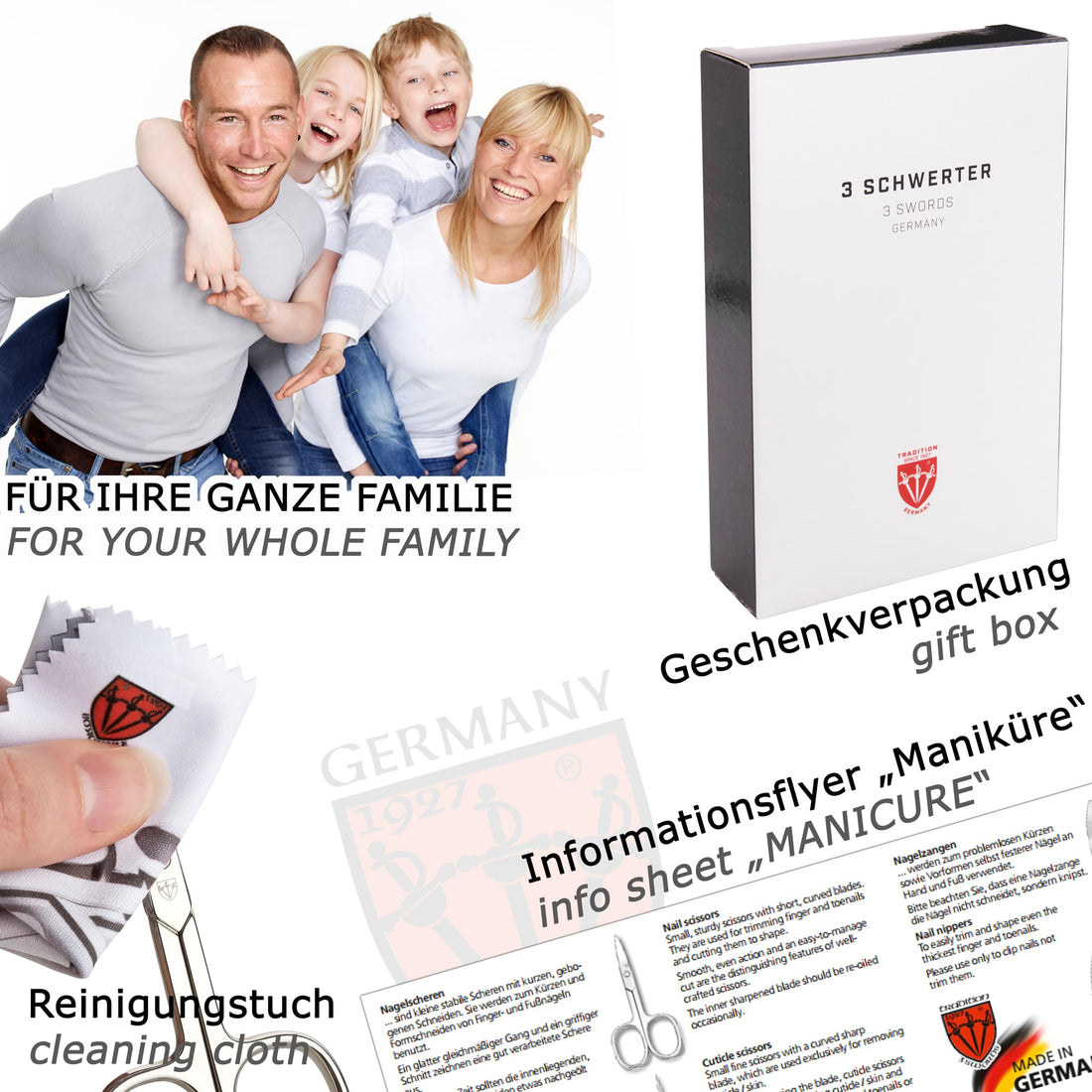 THREE SWORDS - Exclusive 8-Piece MANICURE - PEDICURE - GROOMING - NAIL CARE set / kit / case - Made in Solingen / Germany (522009)