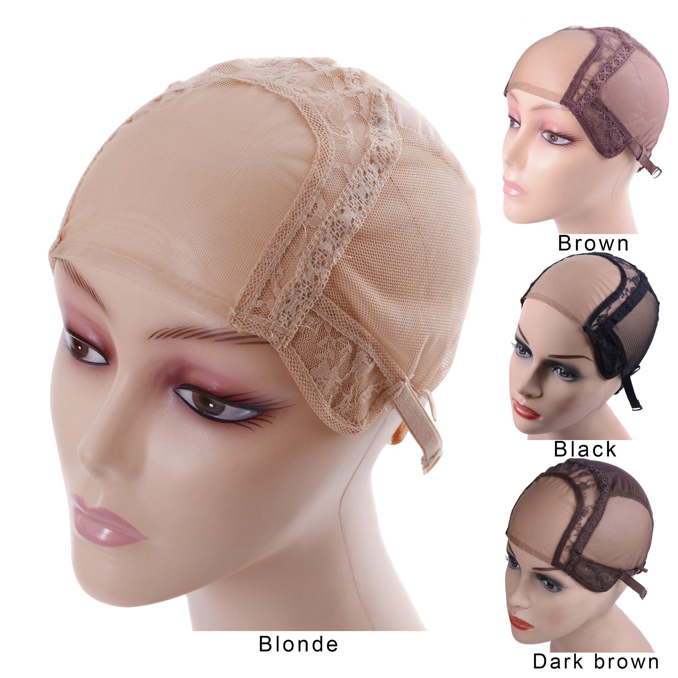 yantaisiyu 4X 4 U Part Swiss Lace Wig Cap For Making Wigs with Adjustable Straps(Blonde L 56 cm) : L, Blonde