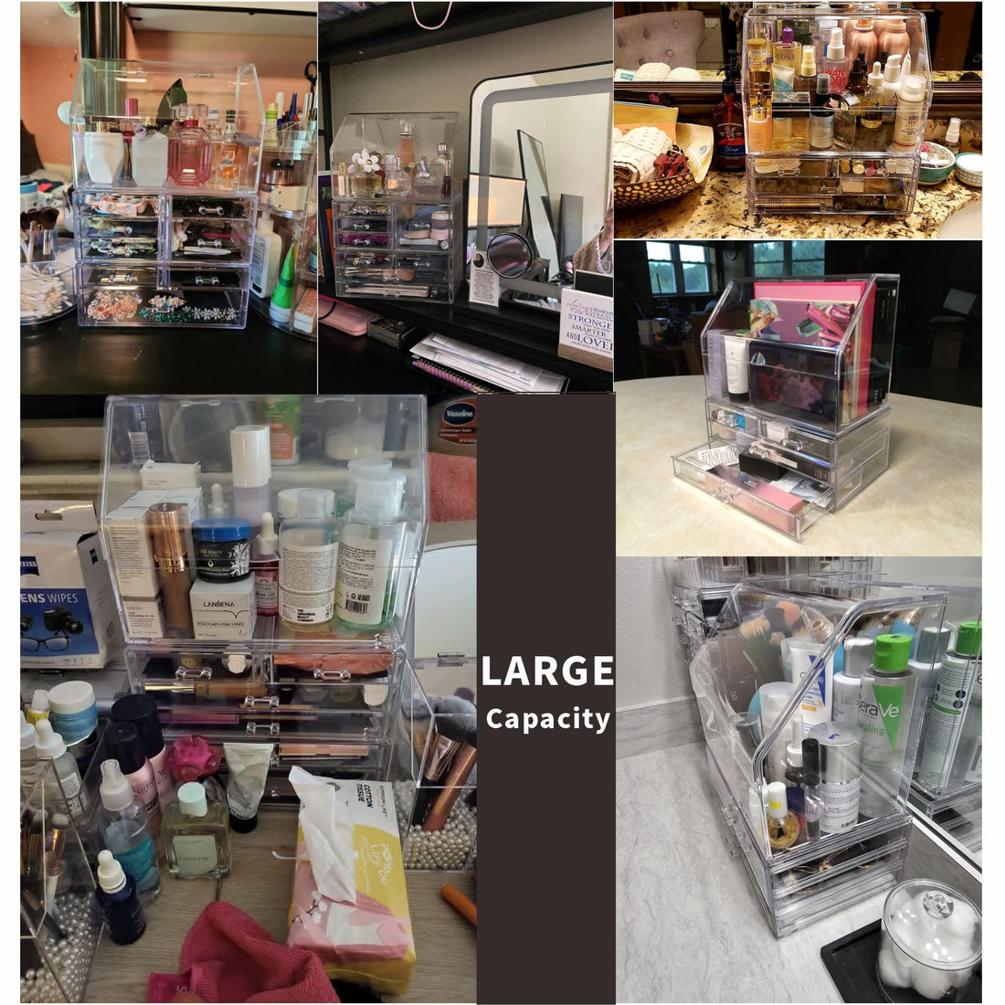 Cq acrylic Makeup Organizer with 3 Drawers -Clear Plastic Skincare and Cosmetic Storage for Vanity Countertop,Dresser Top Organizer for Beauty Products,Cologne Perfume-Bathroom Countertop Organization