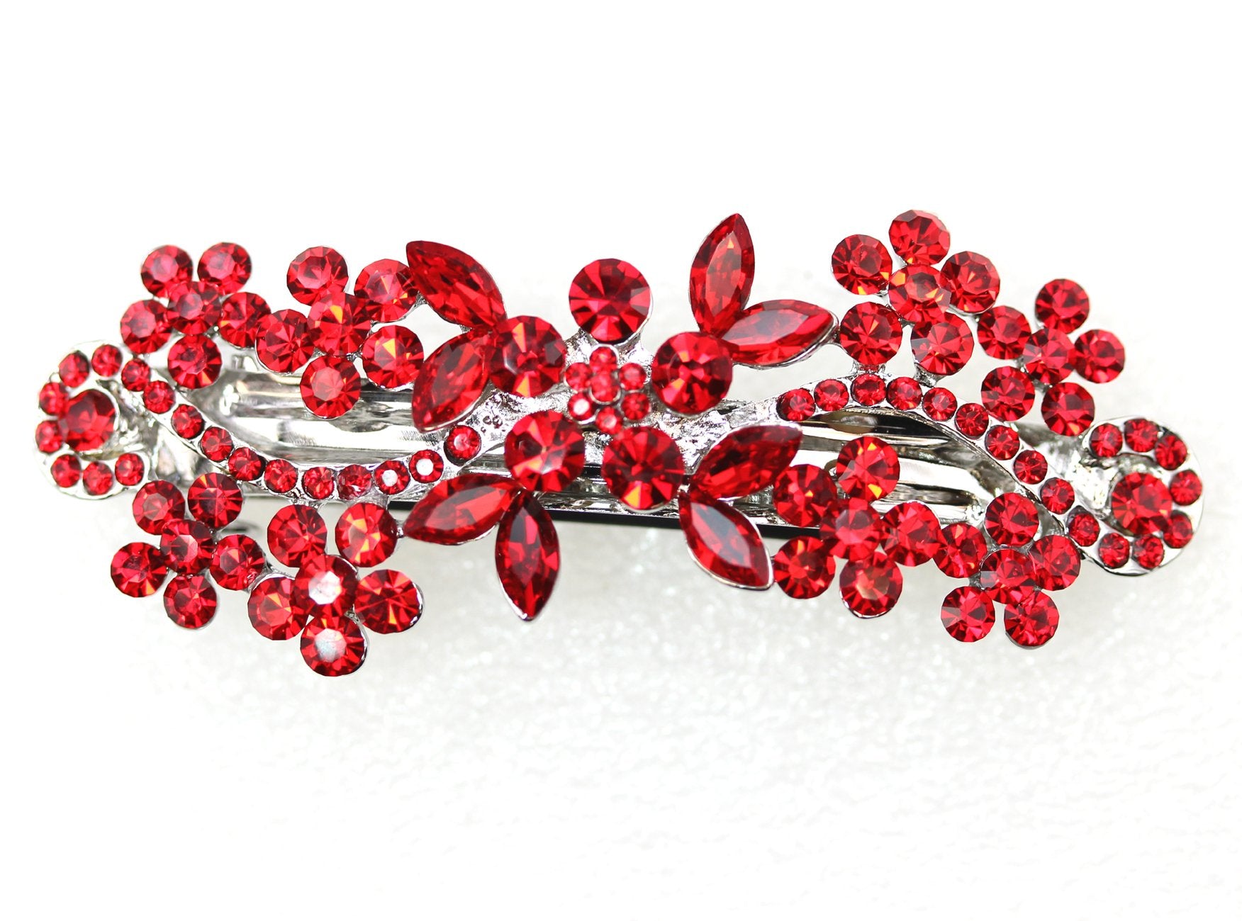Faship Red Floral Crystal Hair Barrette Clip