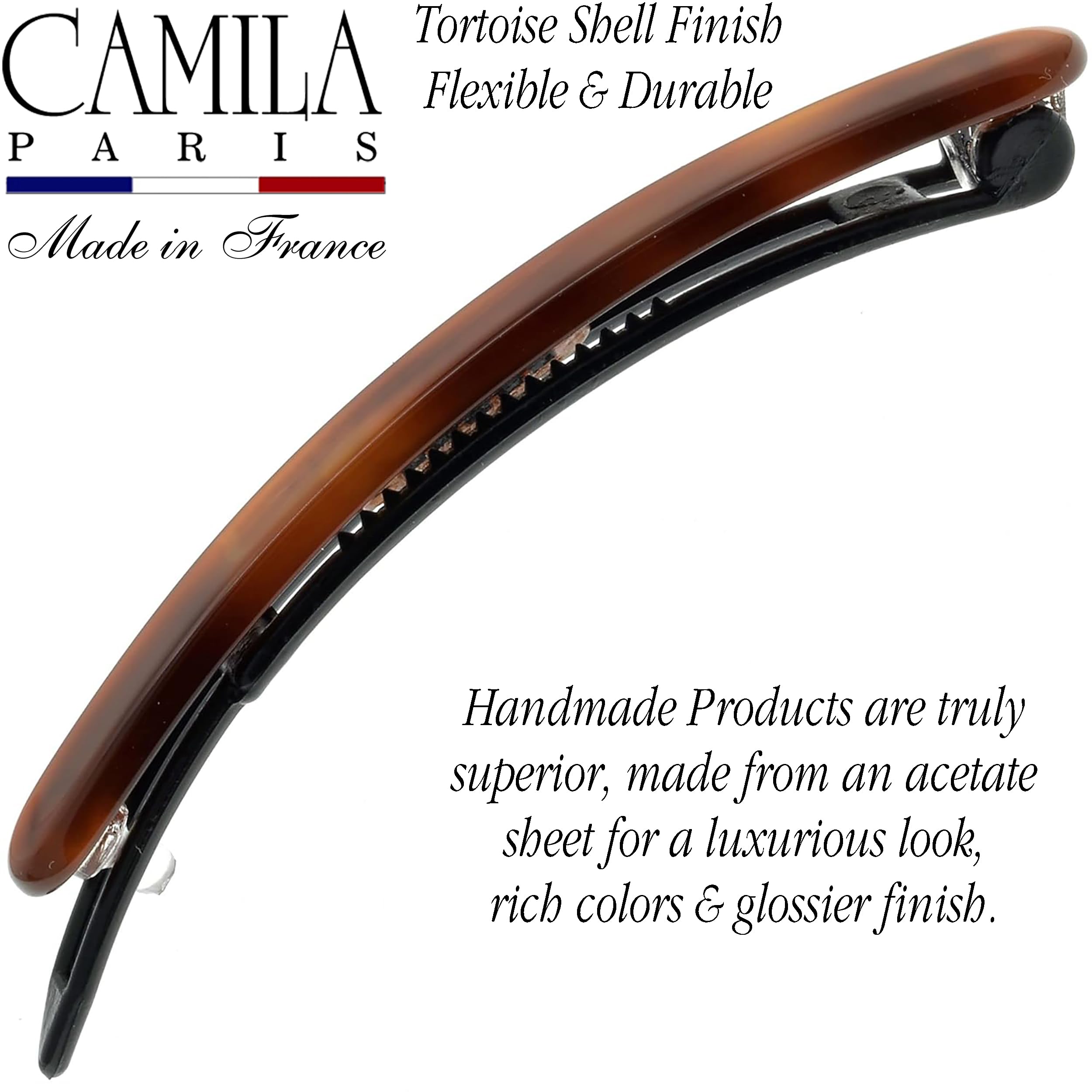 Camila Paris CP2250/2 French Hair Slides Clips for Women, Handmade, Girls Side Slide-in Barrette Clip, Hair Accessories for Women. Strong Hold No Slip Grip Fashion Durable and Styling, Made in France