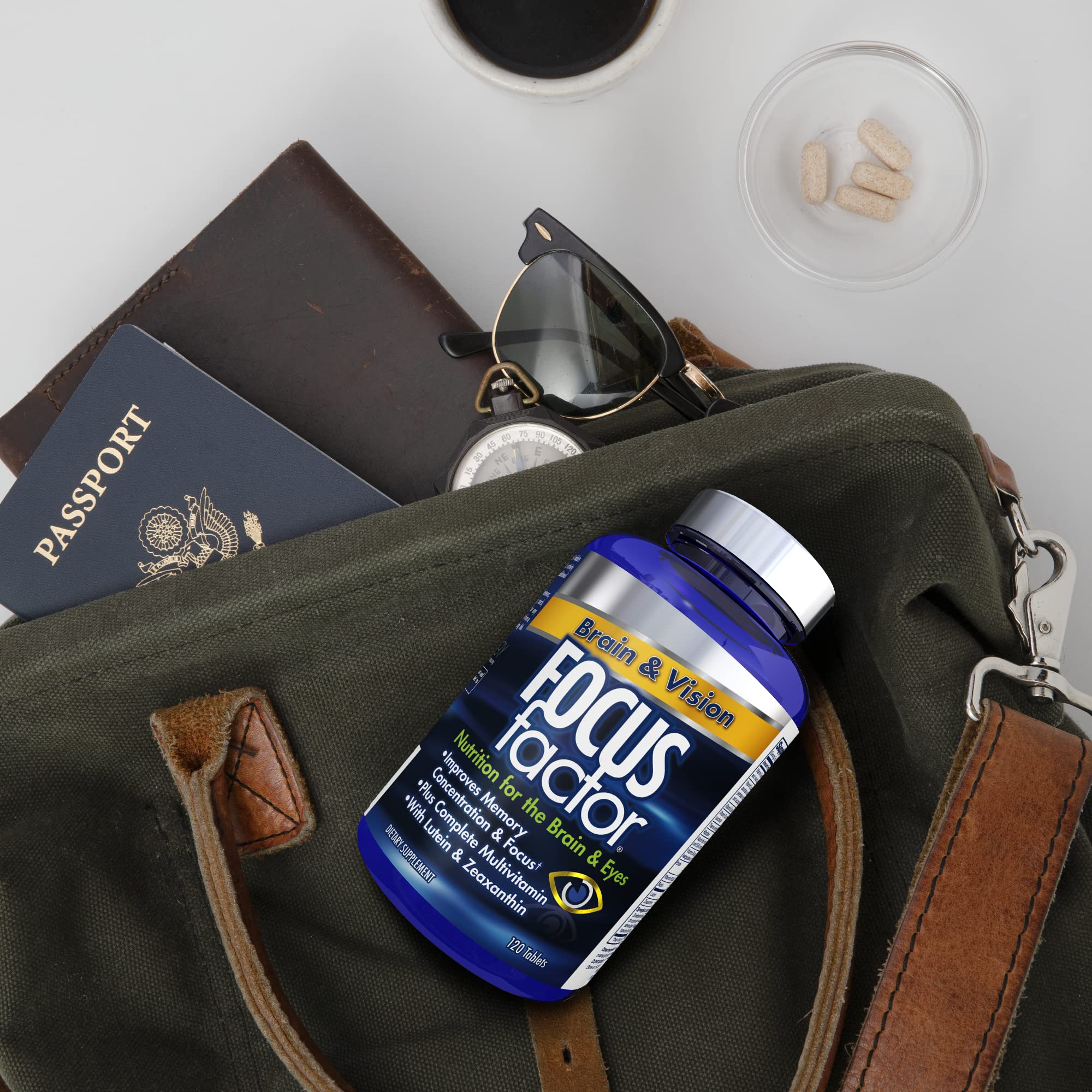 Focus Factor Adults Brain and Vision Supplement, 120 Count - Eye Vitamin, Mineral Supplement & Complete Multivitamin w/Lutein & Zeaxanthin – Brain Supplement for Focus, Concentration, Memory