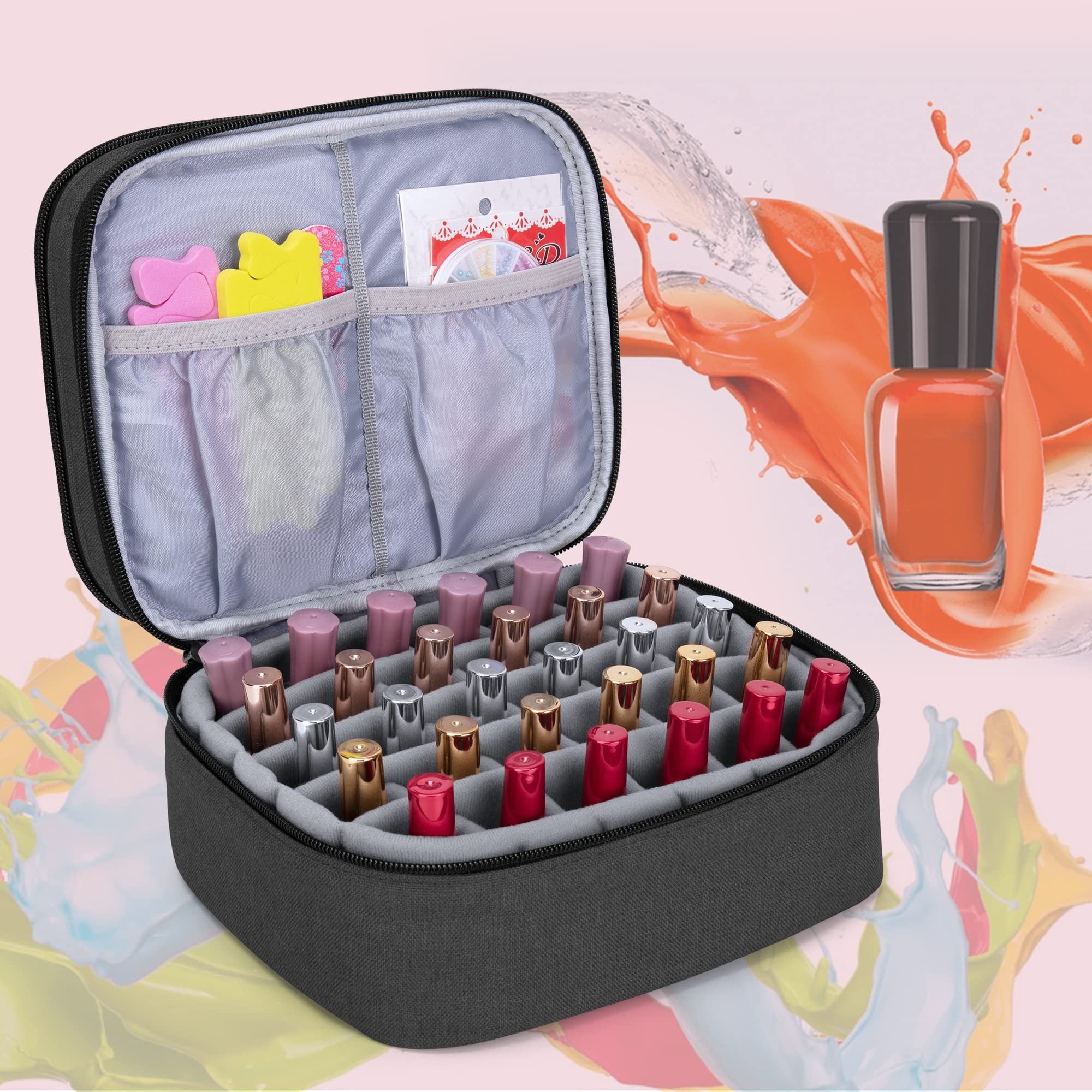 Luxja Nail Polish Carrying Case - Holds 30 Bottles (15ml - 0.5 fl.oz), Double-layer Organizer for Nail Polish and Manicure Set, Black